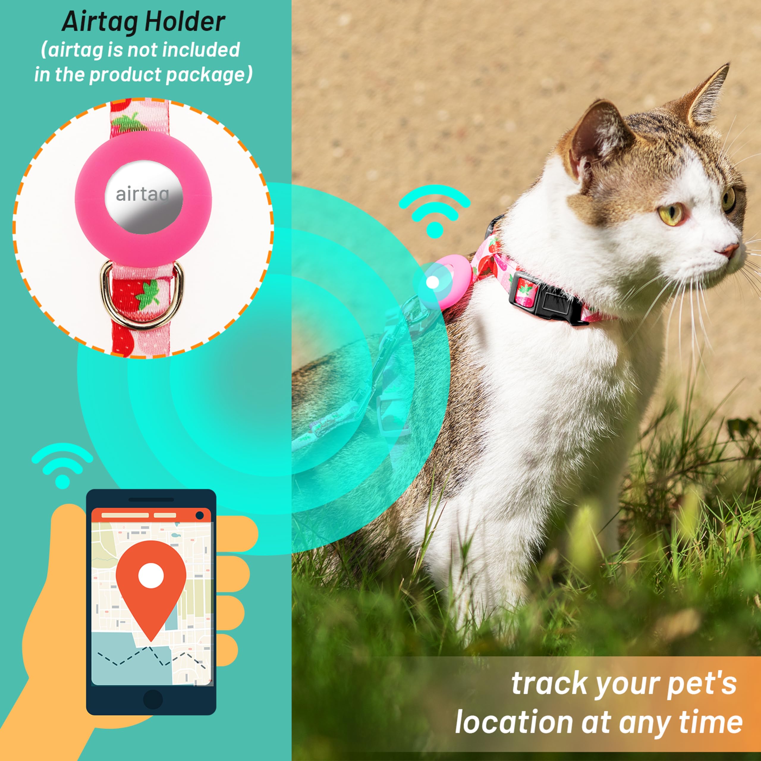 Cat Harness And Leash Escape Proof For Walking Travel Outdoor - Cute Strawberry Nylon Adjustable Cute Cat Harness Leash Set With