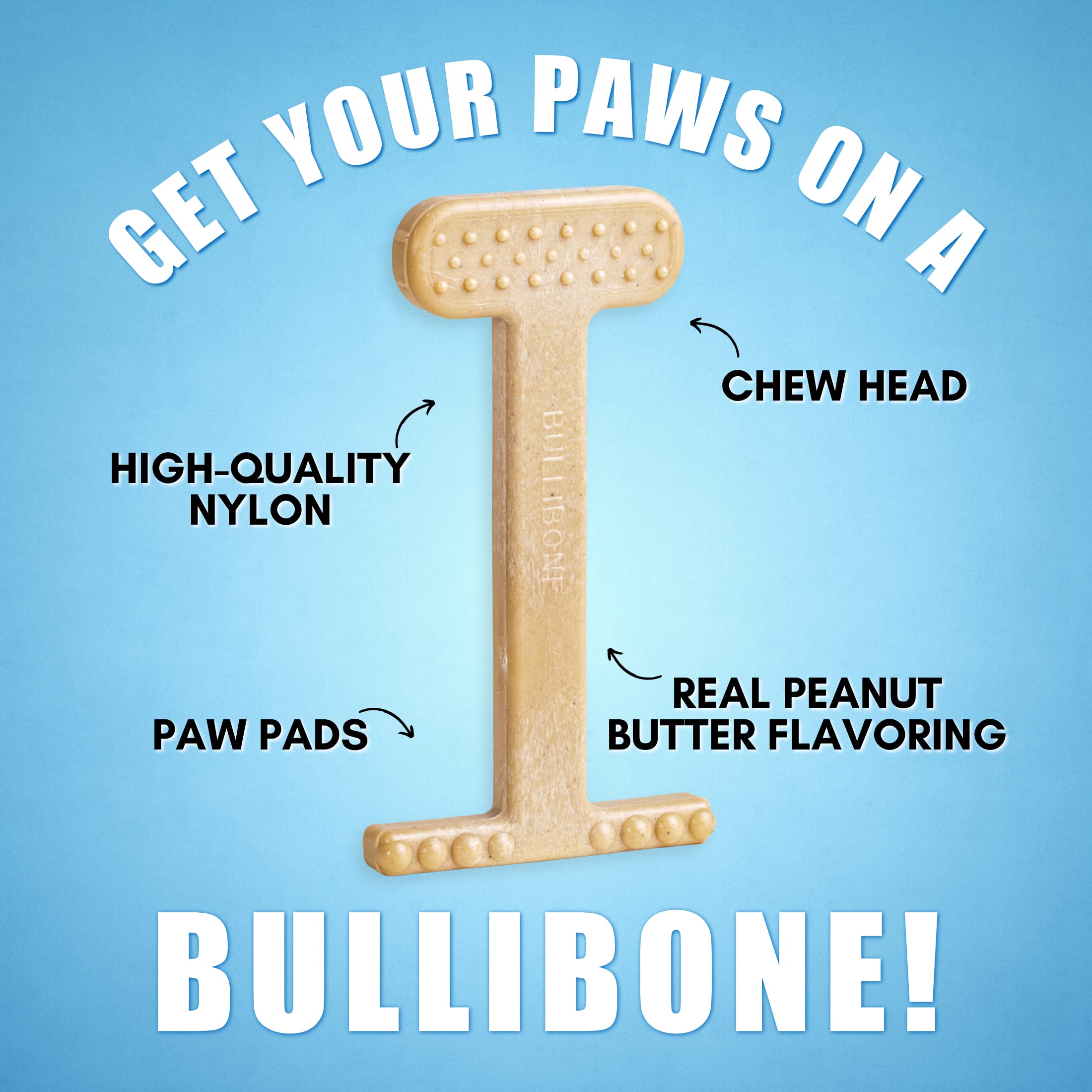 Bullibone Nylon Dog Chew Toy Nylon Bone - Improves Dental Hygiene, Easy To Grip Bottom, And Permeated With Flavor (Peanut Butter, Large - 3 Pack)