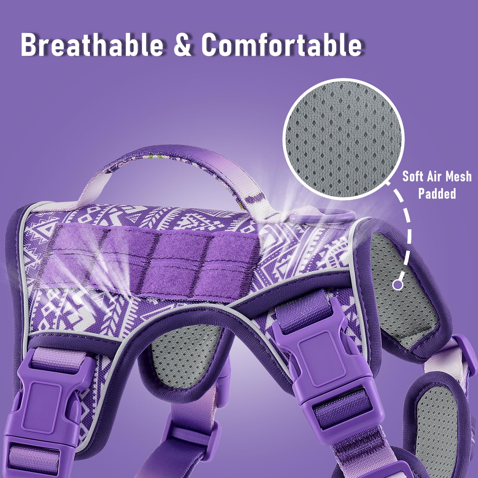 Aunzo Tactical Dog Harness For Large Dogs No Pull Easy Walking Adjustable Pet Harness Reflective K9 Working Training Easy Contro