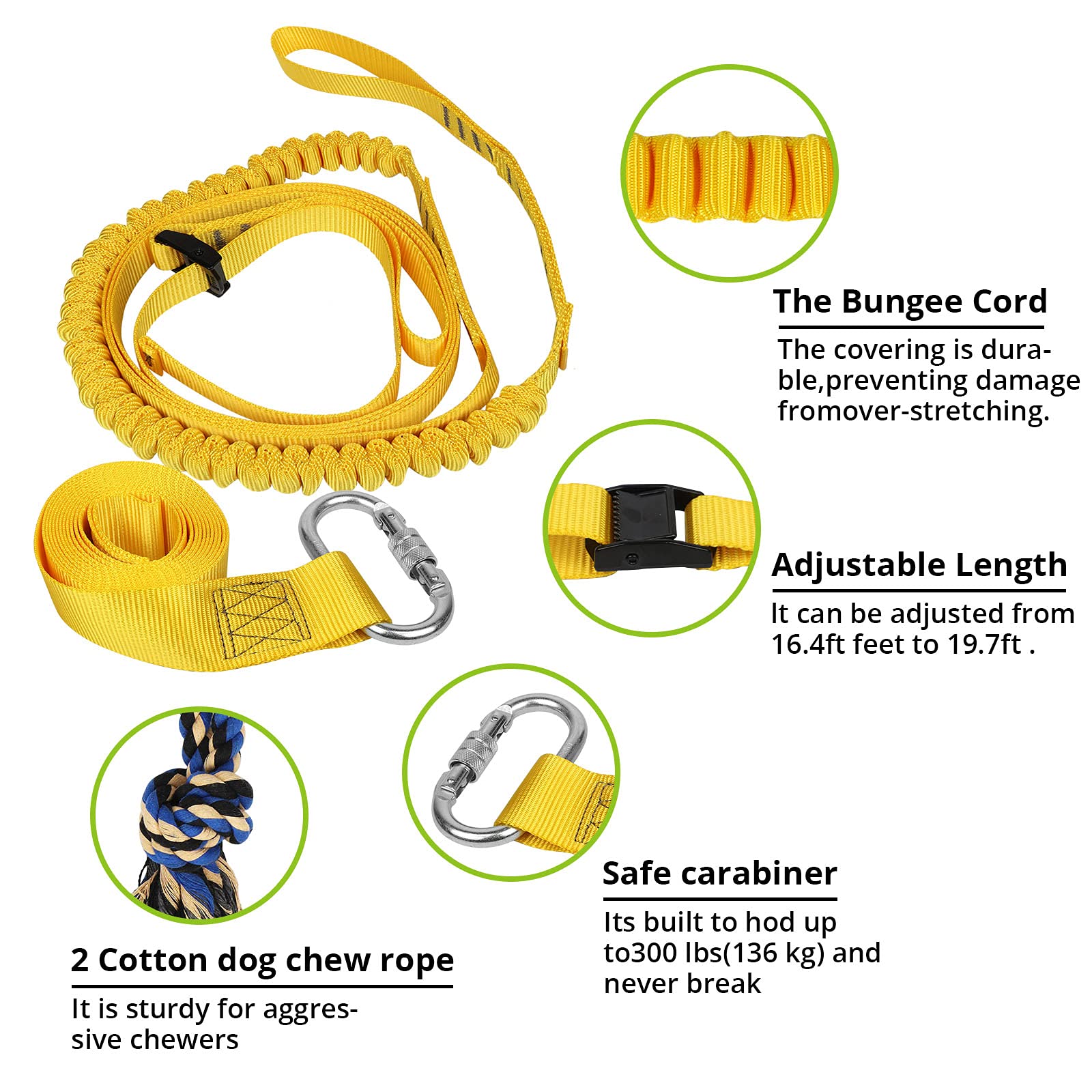 Dog Hanging Bungee Tug Toy: Interactive Tether Tug-of-War for Pitbull & Small to Large Dogs to Exercise and Fun Solo Play - Dura