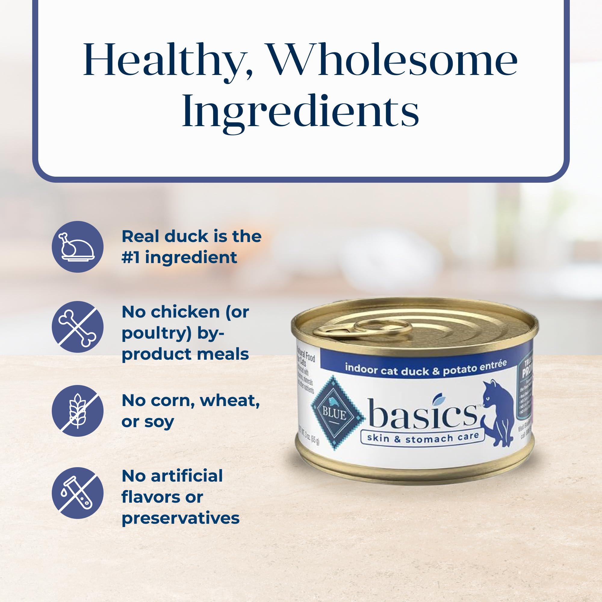 Blue Buffalo Basics Grain-Free Wet Cat Food, Skin & Stomach Care, Limited Ingredient Diet for Indoor Cats, Duck & Potato Entr  e