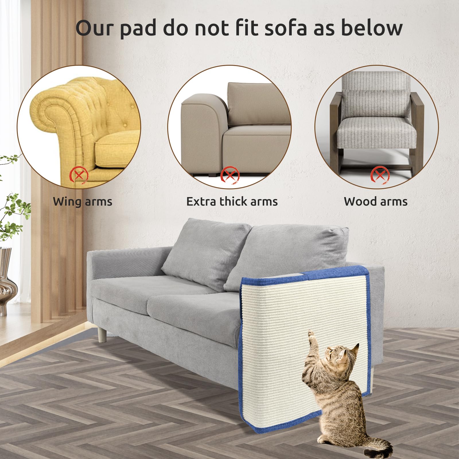 Cat Scratch Furniture Protector With Natural Sisal For Protecting Couch Sofa Chair Furniture (Dark Blue, Left Hand)