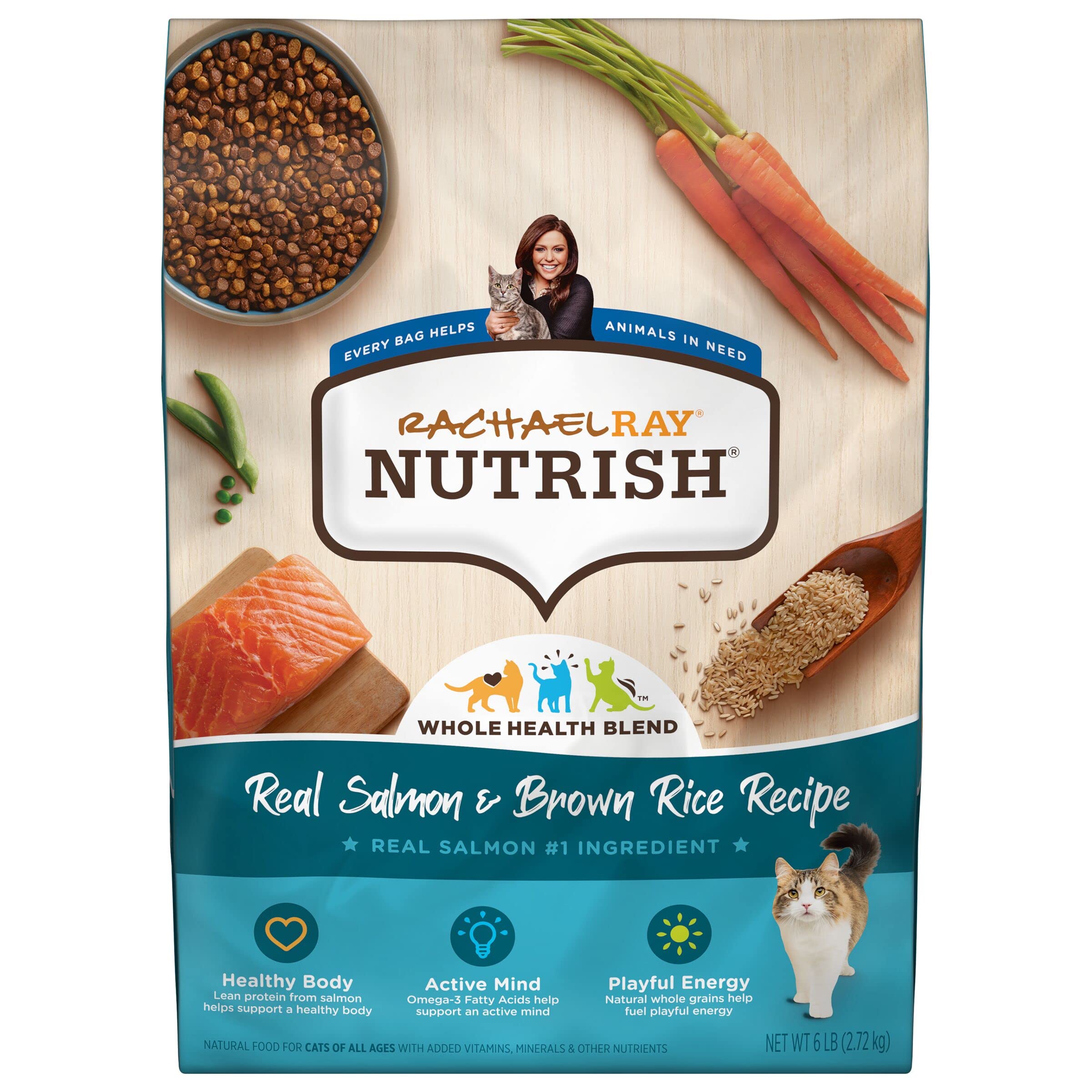 Rachael Ray Nutrish Premium Natural Dry Cat Food, Real Salmon & Brown Rice Recipe, 6 Pounds (Packaging May Vary)