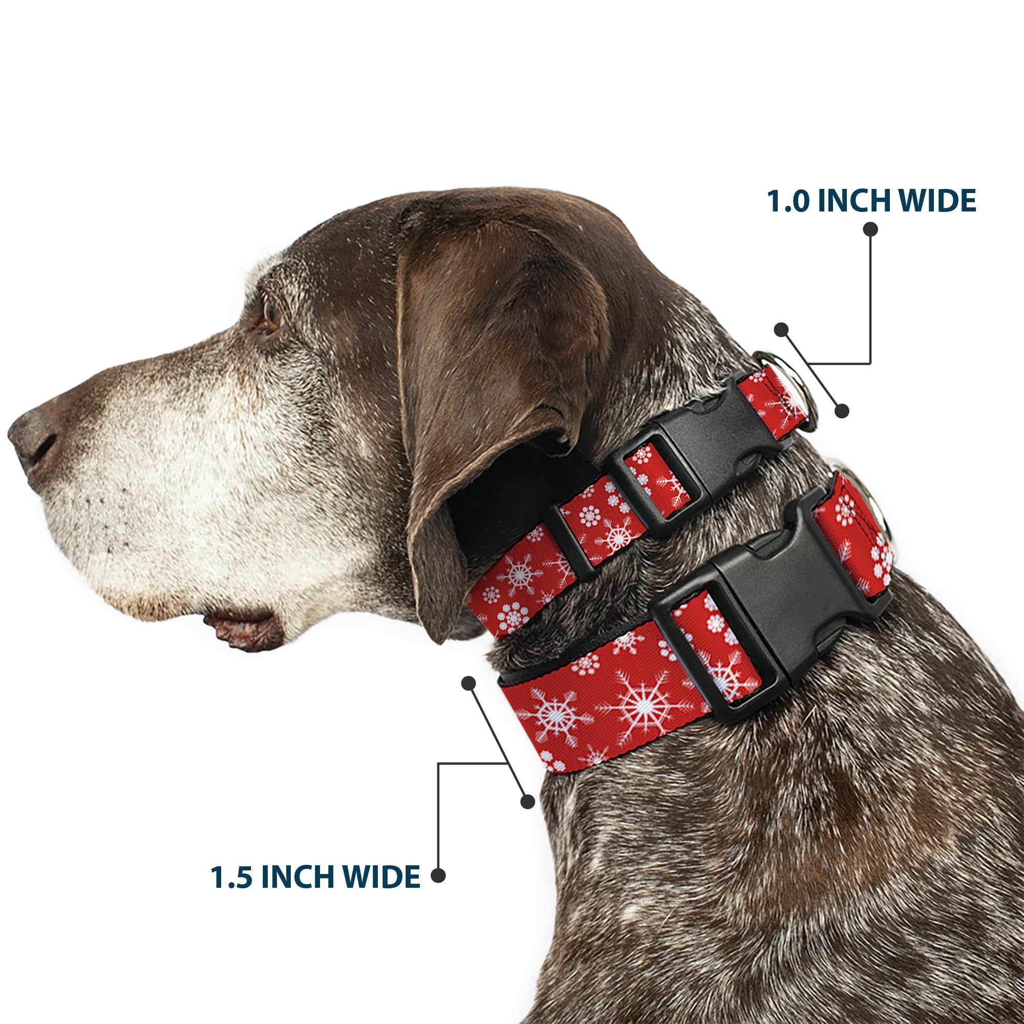 Buckle-Down 16-23 Snowflakes Red/White Plastic Clip Collar, Wide Medium