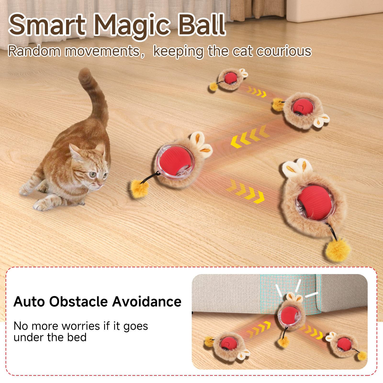 Goldsuccess 2 In 1 Simulated Hunting Interactive Cat Toy,Self Rolling Ball In Pouch Rechargeable Hide And Seek Toys For Indoor C