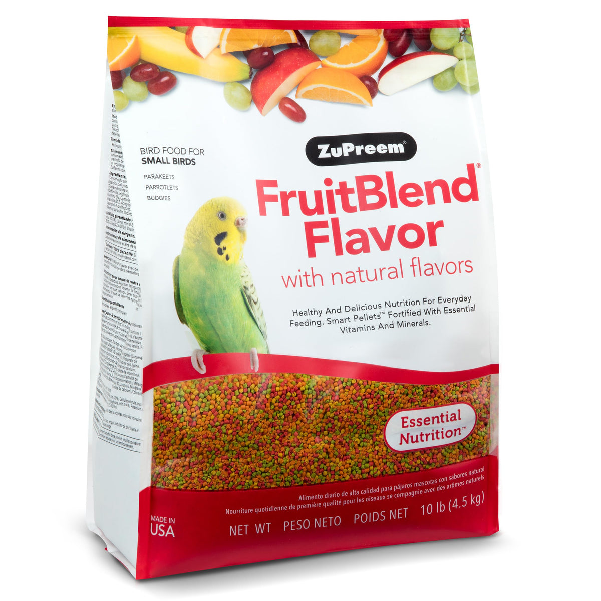 Zupreem Fruitblend Bird Pellets, Daily Bird Food For Parakeet, Budgie, Parrotlet, Dove, Core Nutrition For Small Birds, Made In Usa, Parakeet Food, Budgie Food (S, 10 Lb)