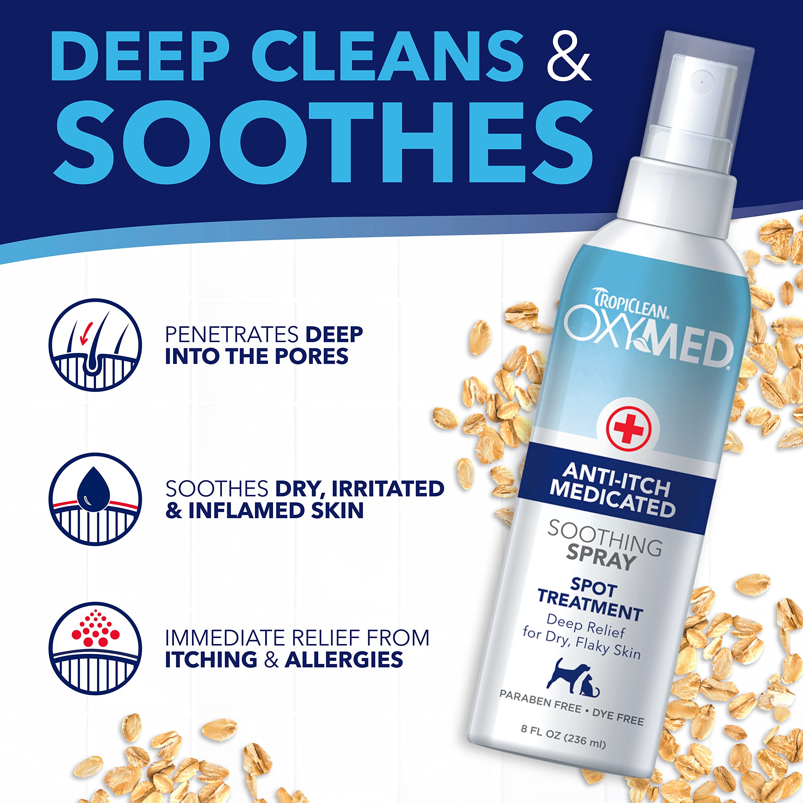TropiClean OxyMed Hot Spot Treatment for Dogs, Medicated Dog Itching Skin Relief Spray, Anti-Itch Spray Quickly Soothes Skin Irr
