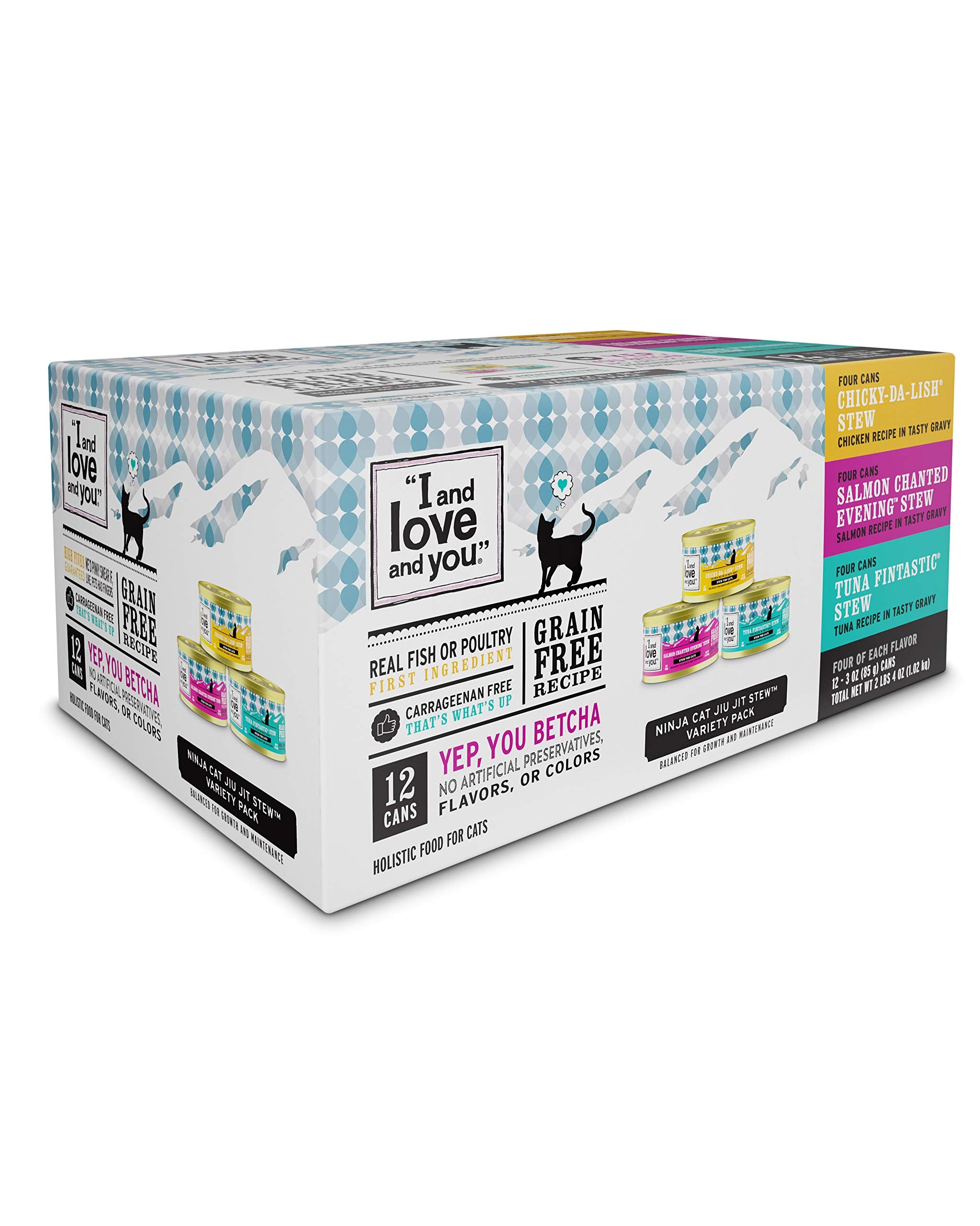 I and love and you Wet Cat Food - Ninja Cat Jiu Jit Stew Variety Pack - Chicken, Salmon, Tuna, Grain Free, Filler Free, 3oz Pack