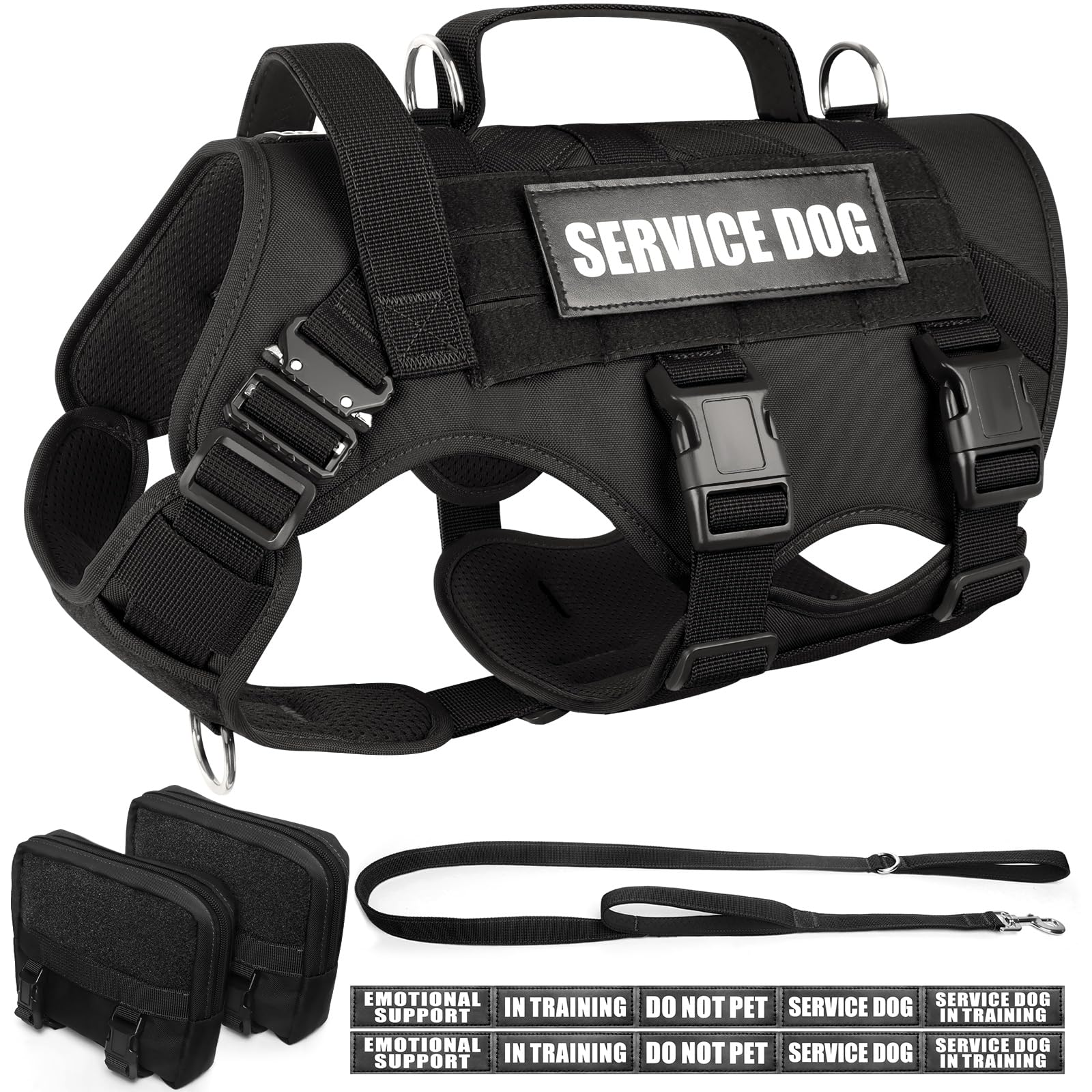 Winsee Tactical Dog Harness With Dog Leash, Service Working Molle Vest With 10 Pet Patches For Large Dog, No Pull Military Harne