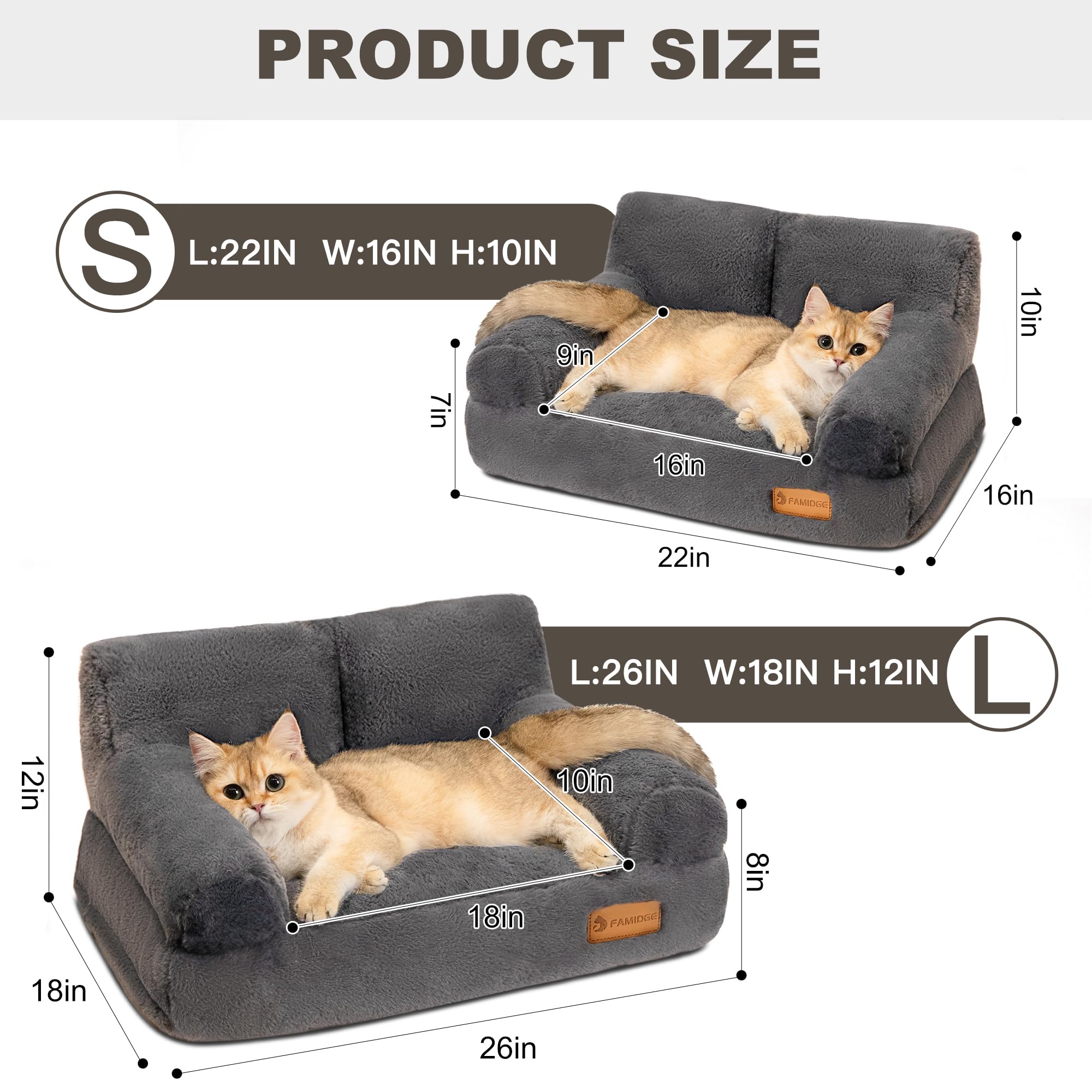 Famidge Cat Couch, Fluffy Cat Bed For Indoor Cats, Calming Pet Sofa Bed Puppy Sleeping Bed, Cute Dog Couch For Medium Cats & Dog
