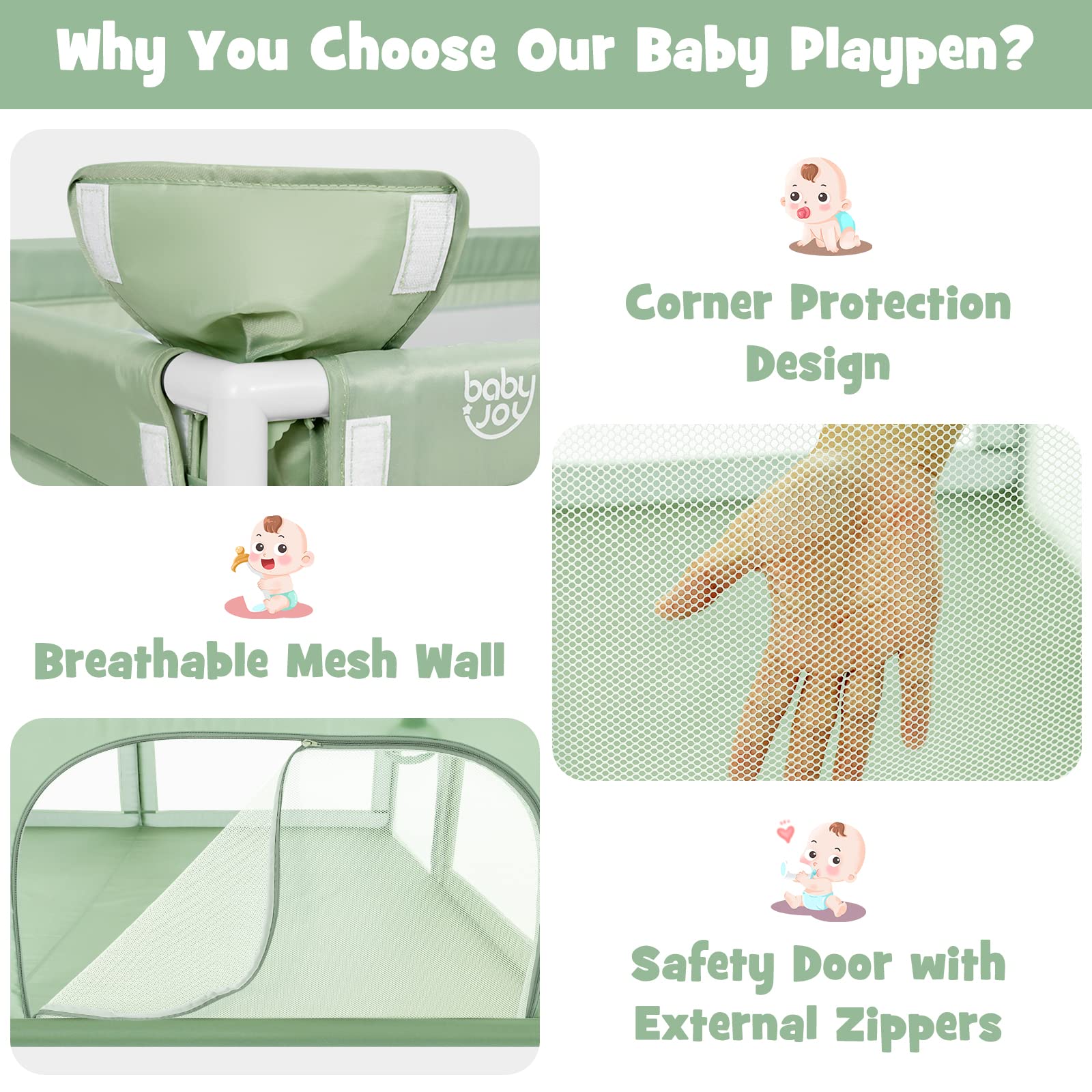 GLACER Baby Playpen 81x59, Extra Large Playard with Gate, Non-Slip Design Base, Indoor & Outdoor Kids Activity Center, Safety an