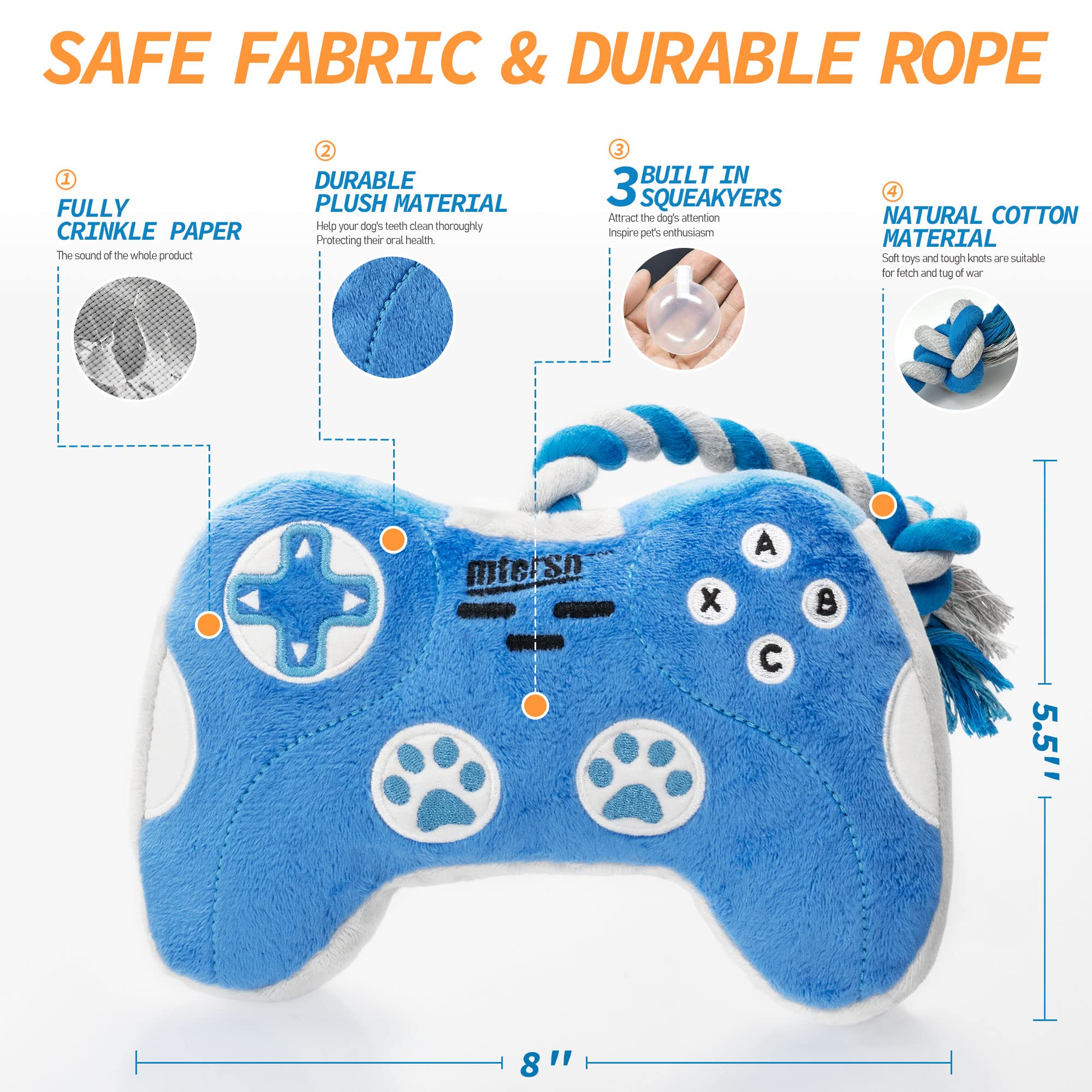 Mtersn Cute Squeaky Dog Toys : Blue Game Controller Plush Dog Toy And Funny Puppy Chew Toys With Full Crinkle Paper - Cool Dog Birthday Toys For Small, Medium And Large Dogs