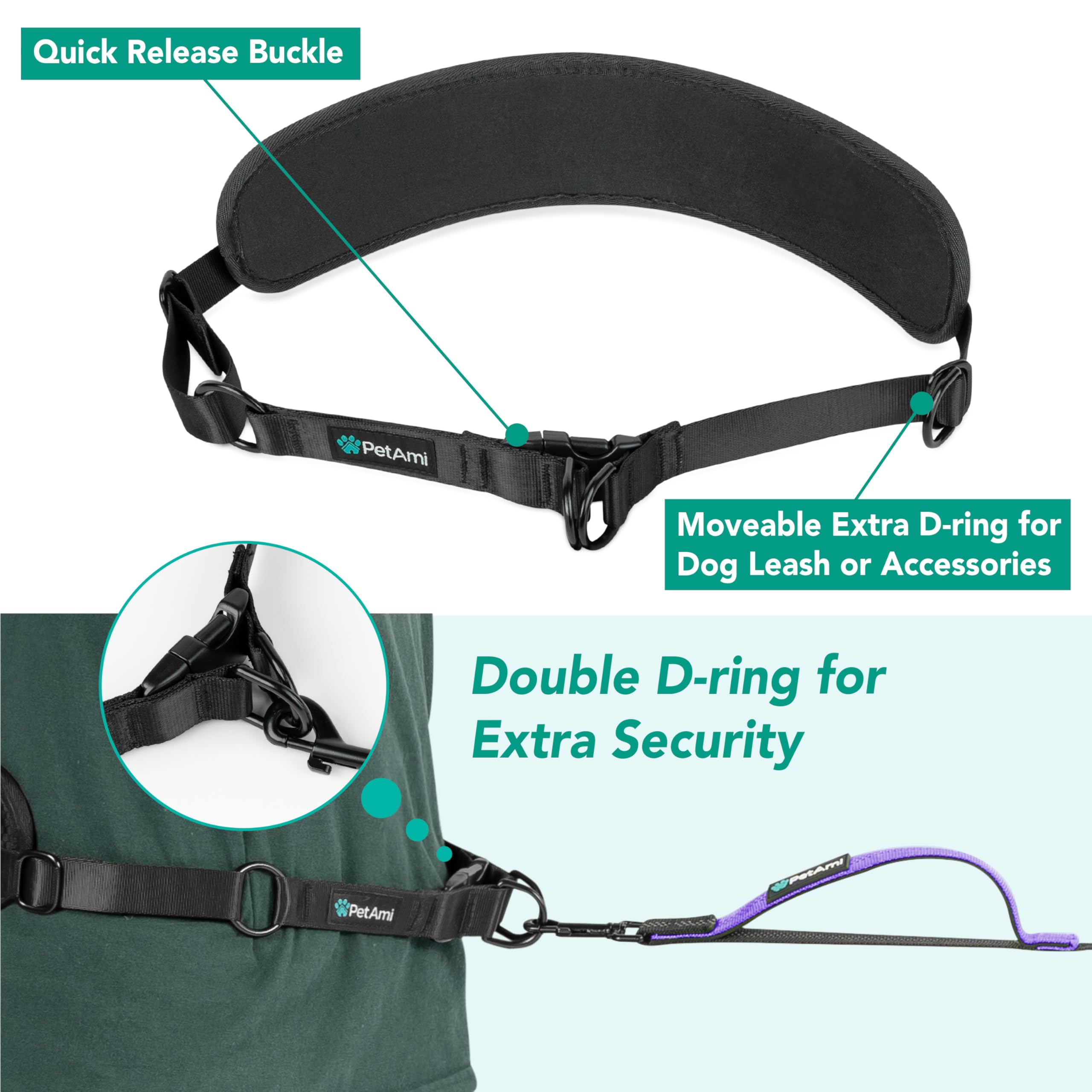 PetAmi Premium Hands Free Dog Leash, Adjustable Waist Belt for Large Dog Walking Up to 125 lbs, Bungee Leash for Pet Running, Hi