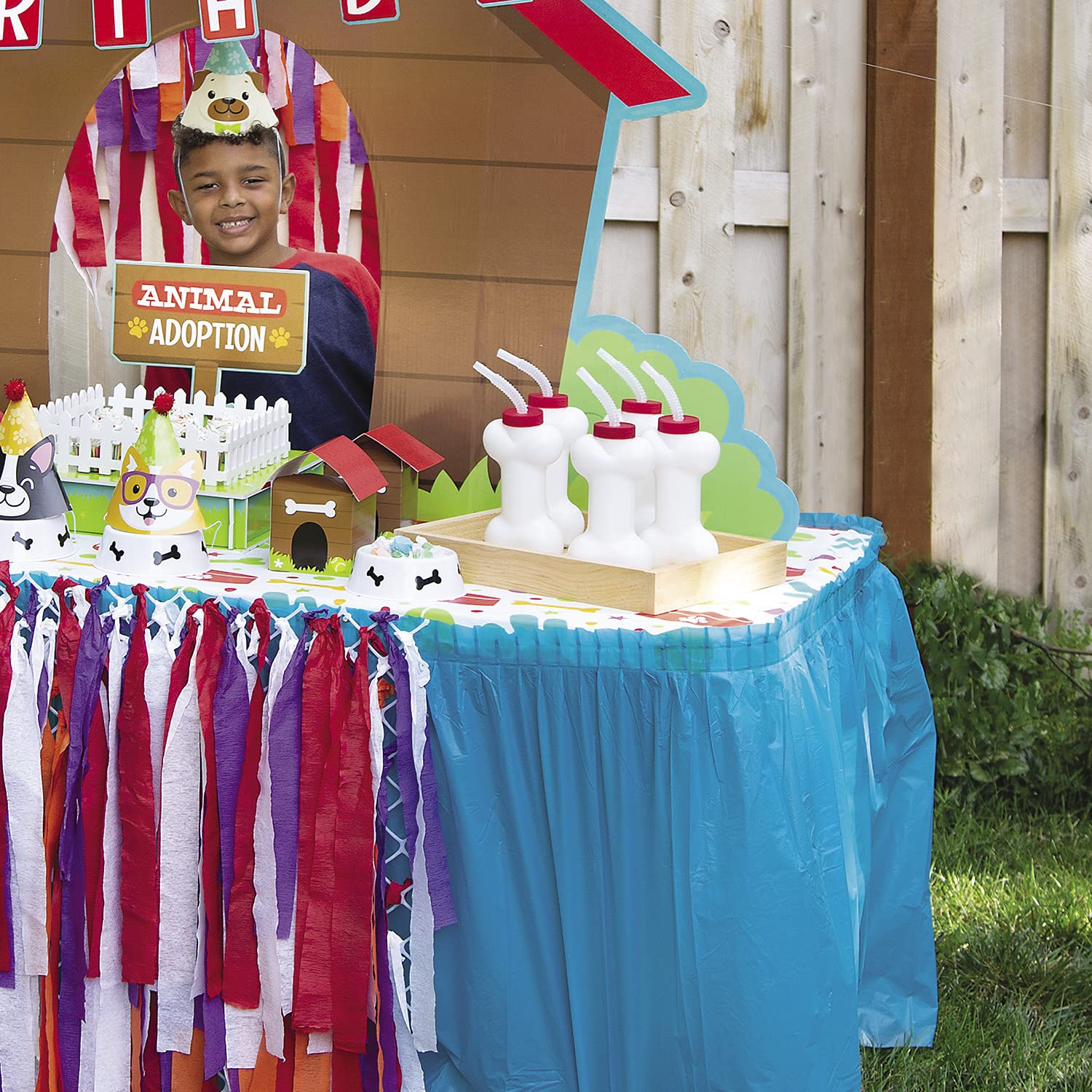 Fun Express 12 Count Dog Bone Cups With 7.5 Inch Straws - 14 Oz Bone-Shaped Cups - Puppy Dog Birthday Party Supplies And Favors