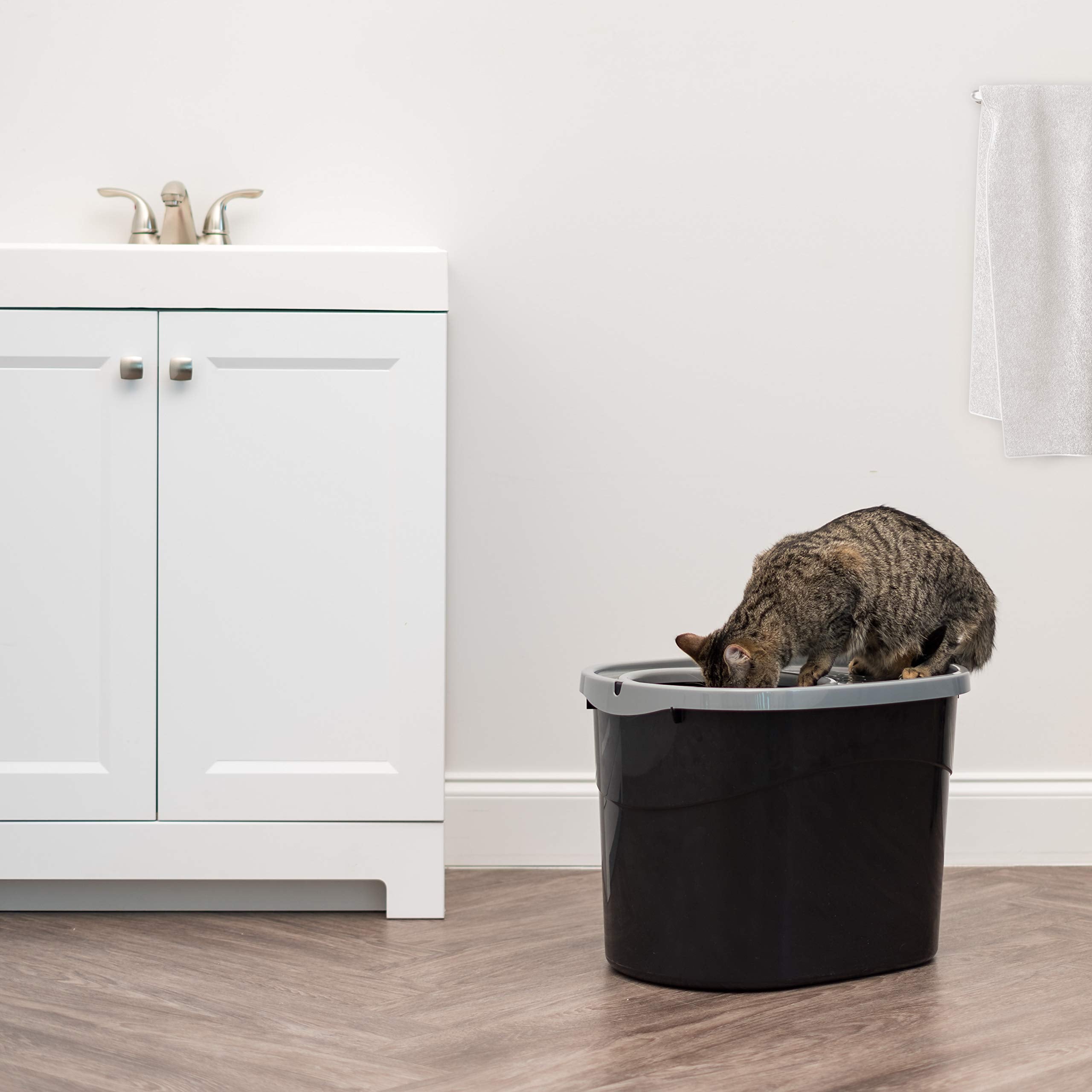 Iris Usa Cat Litter Box, Large Top Entry With Litter Catching Lid And Scoop, Dog Proof, Enclosed Cat Litter Box, Black/Gray
