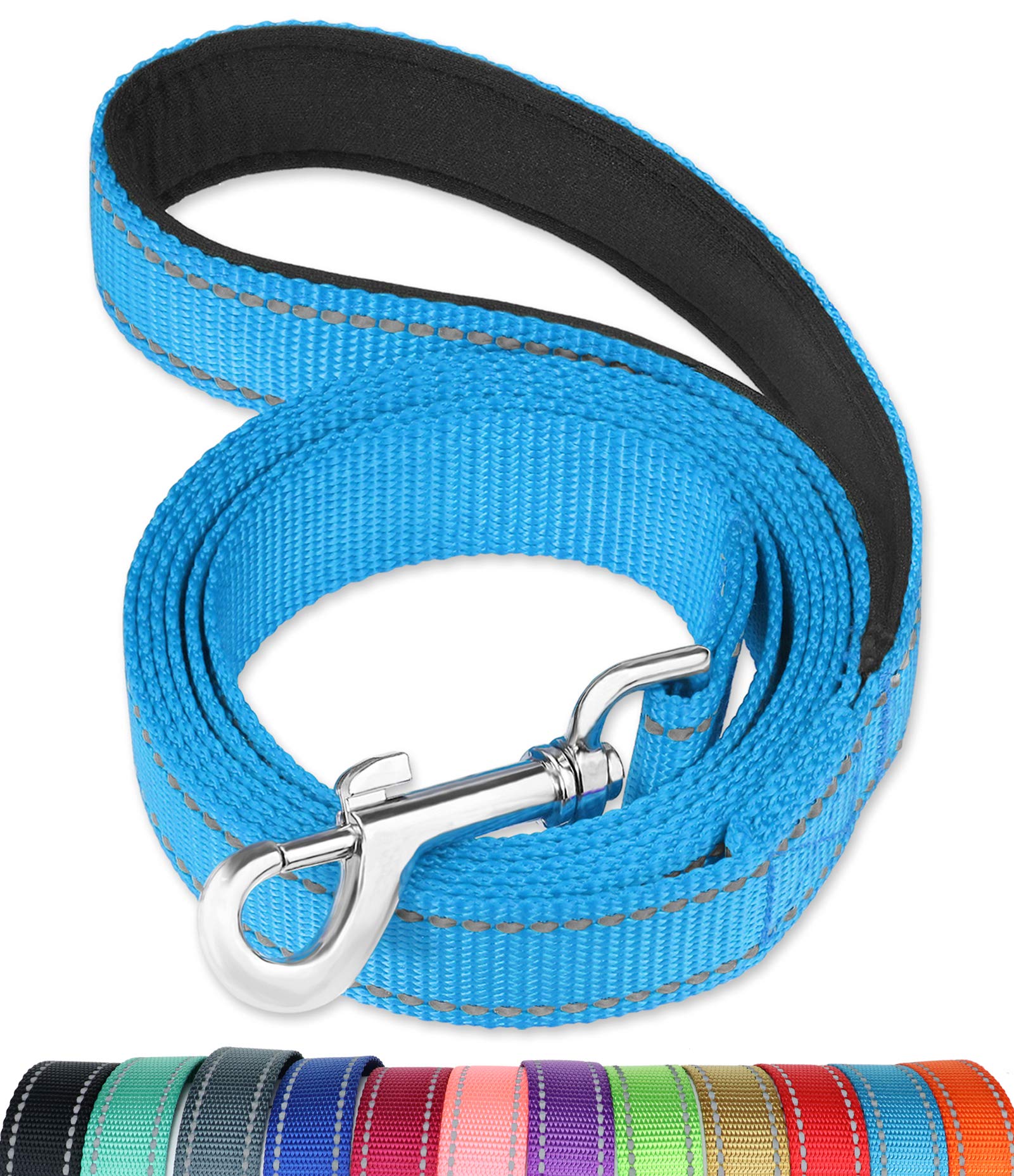 Funtags 6Ft Reflective Dog Leash With Soft Padded Handle For Training,Walking Lead For Large & Medium Dog,1 Inch Wide,Skyblue