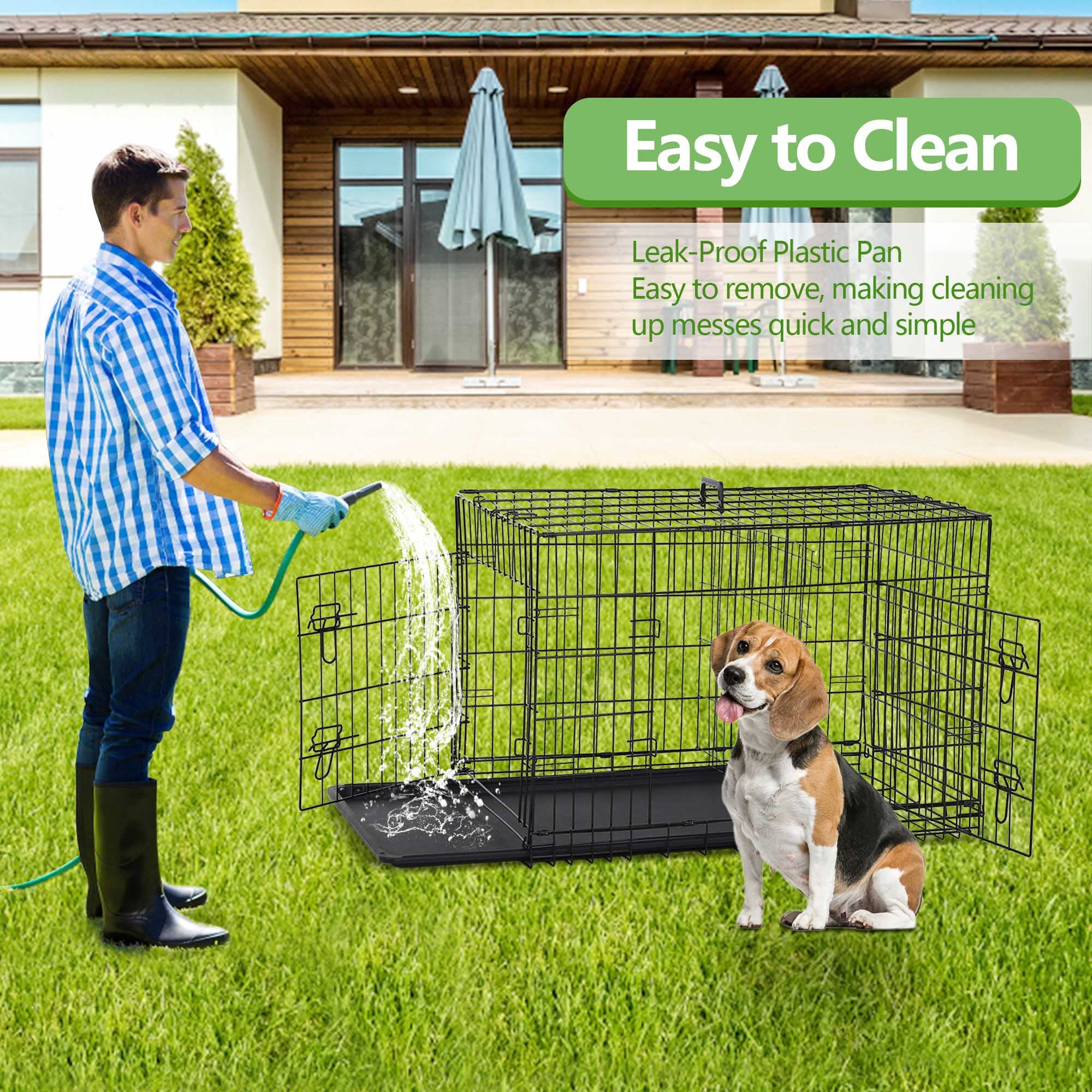 30 Inch Medium Dog Crate, Heavy Duty Dog Crates For Medium Dogs, Metal Wire Folding Dog Cage With Removable Trays, Locks, Double