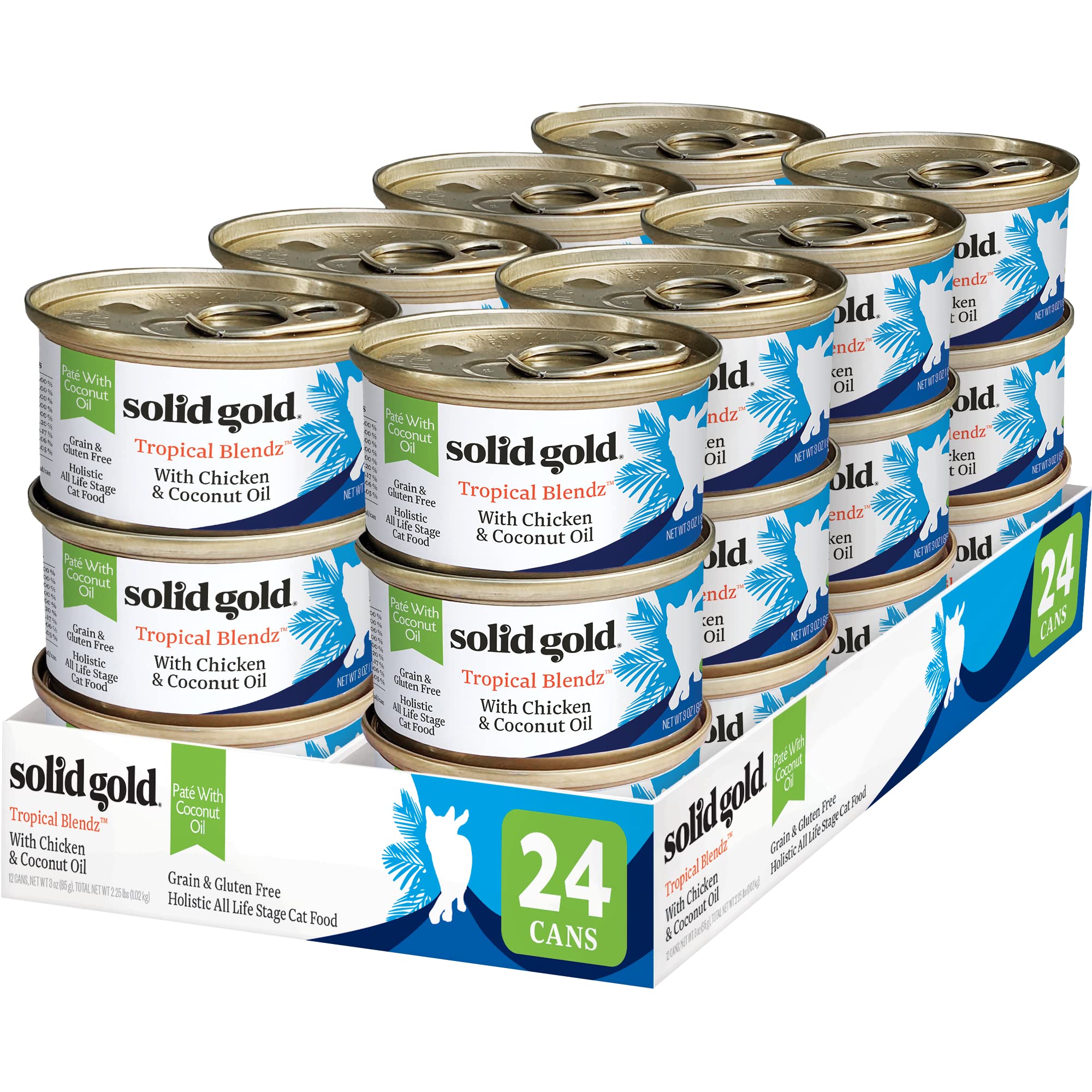 Solid Gold Tropical Blendz Wet Cat Food - Chicken Pate in Coconut Oil - Canned Cat Food, 24 Pack