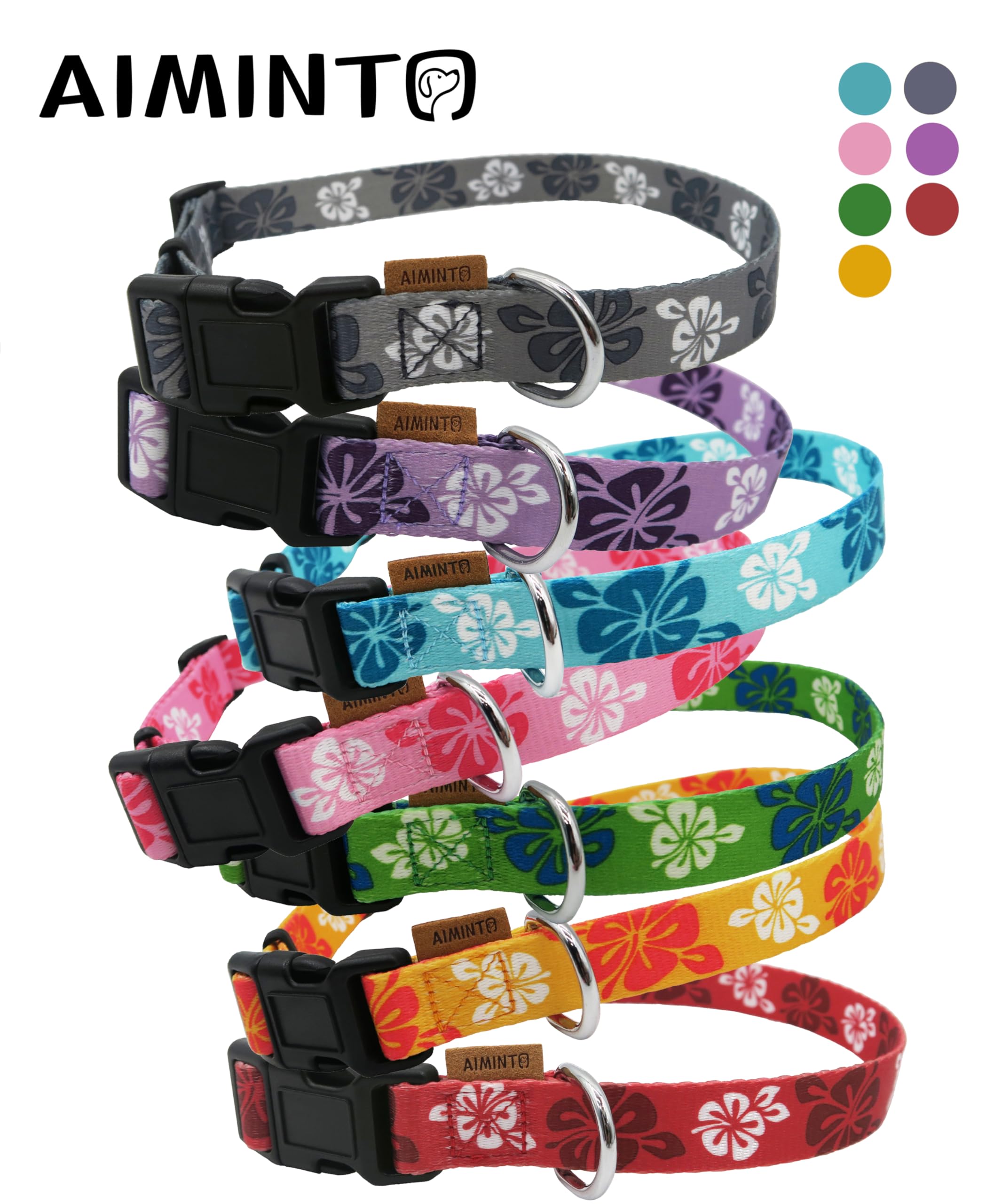 Aiminto Dog Collar, Cute Floral Pattern, Soft And Adjustable Collar With Quick Release Buckle (Xs (Neck 9-13'', Width 3/8''), Ha