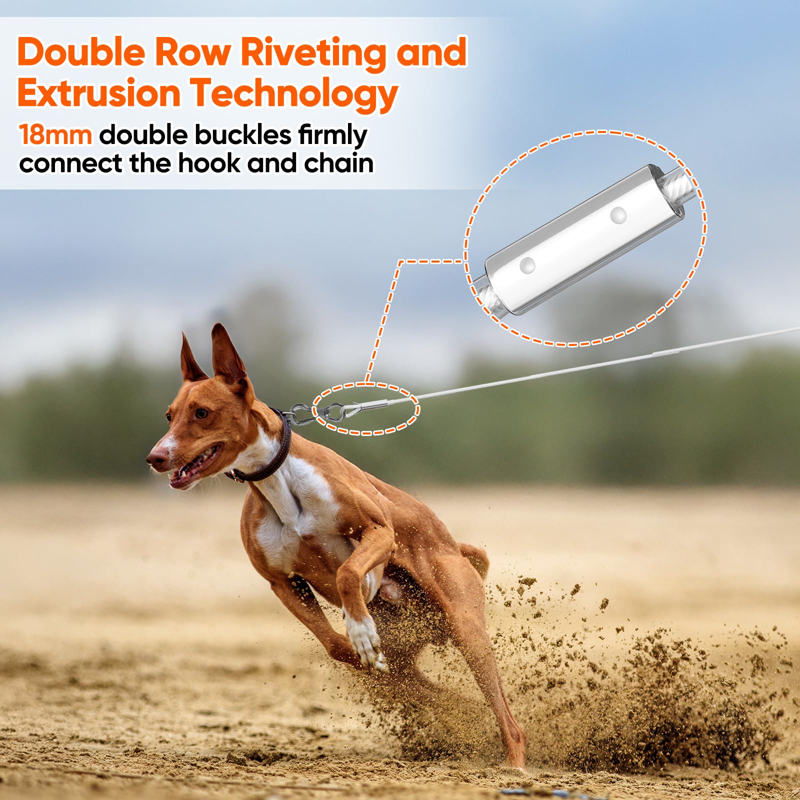 Tresbro 20Ft Reflective Tie Out Cable For Dogs Up To 250 Pounds, Steel Wire Lead Leash Cable With Stainless Dual Fix Buckle, Lig