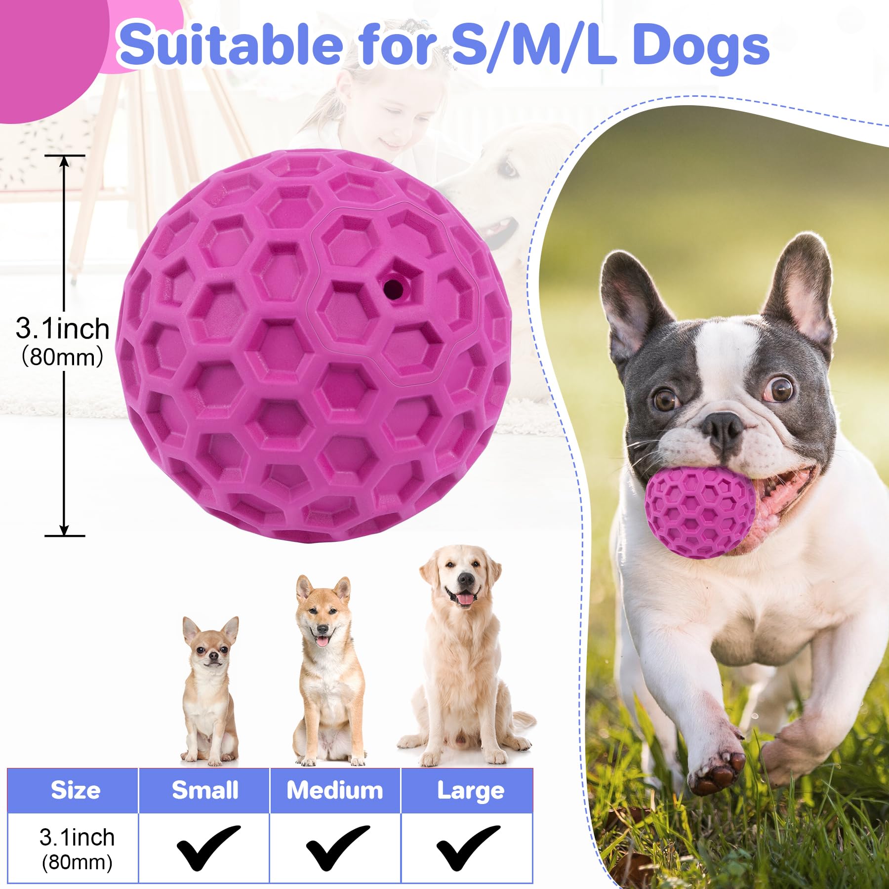 DISSKNIC Interactive Squeaky Dog Balls, Dog Toys for Aggressive Chewers Large Breed for Relieving Anxiety, Tough Dog Chew Toys B