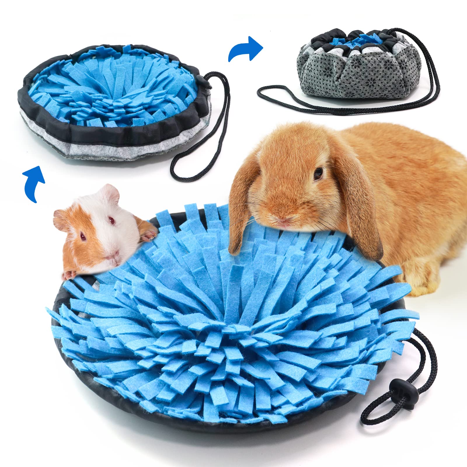 Rabbit Foraging Mat, Interactive Feed Game For Boredom, Small Pet Puzzle Toy, Ovmkov 9.44' X 9.44' Polar Fleece Snuffle Pad Be