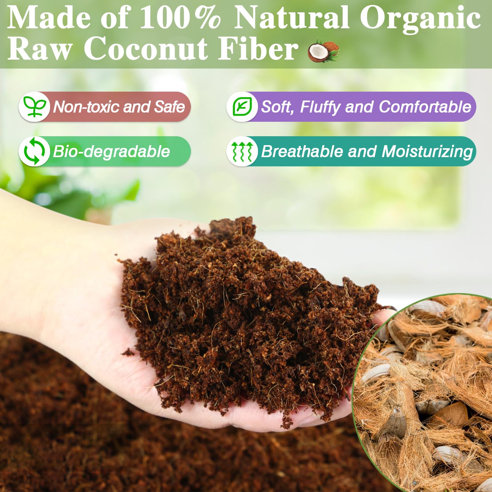 Zeedix 10Lb Compressed Coconut Fiber Substrate, 100% Organic Coco Coir Fiber Brick Husk Substrate Bedding For Reptiles, Geckos,