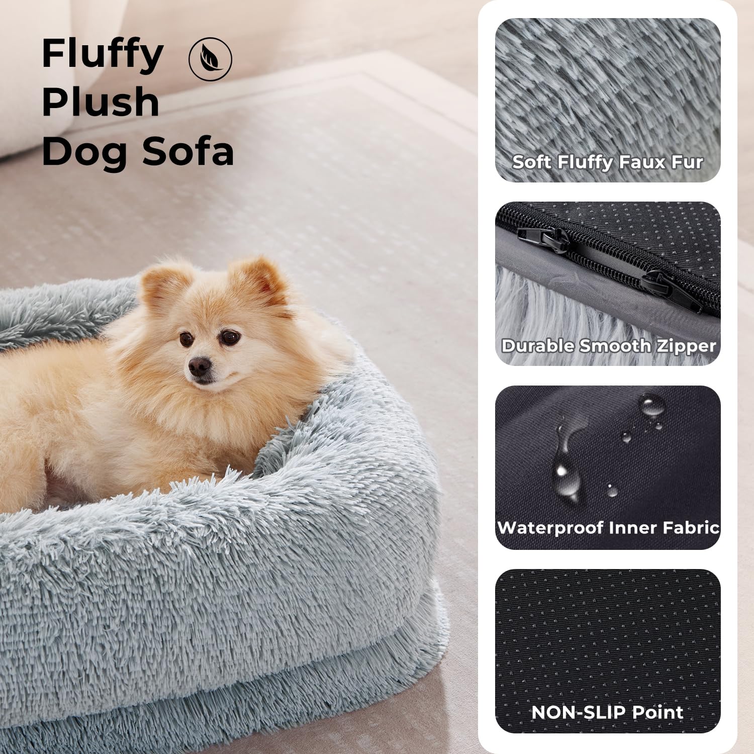 ZOMISIA Extra Large Dog Bed - Orthopedic 44"x32"x8" - Fluffy Waterproof Sofa with Washable Cover - Camel