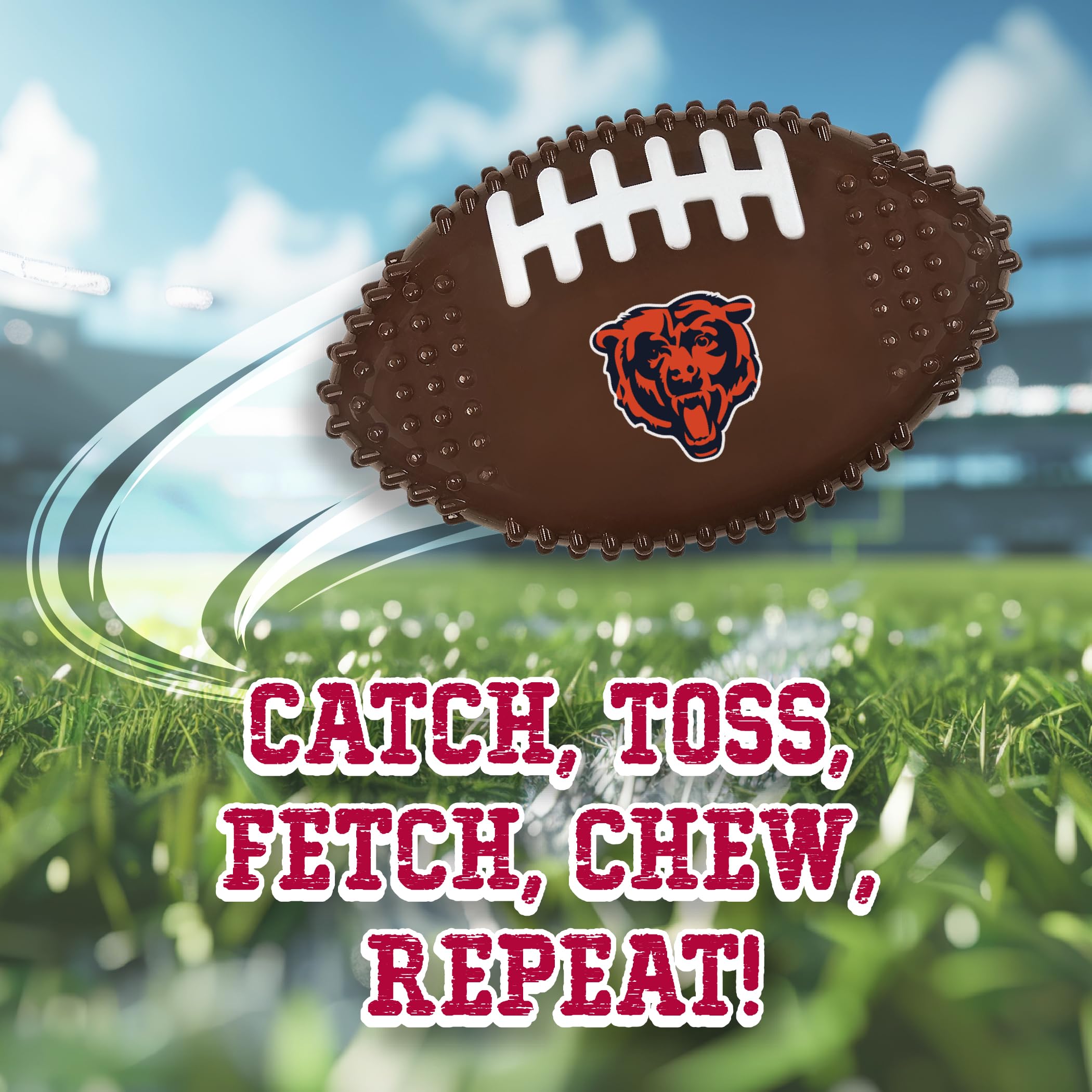 Nfl Chicago Bears Mega- Chew Hard Nylon Bacon-Flavored Dog Bone Football Chew Toy Interactive Tasty Fun Dog Chewy Toys Indestruc