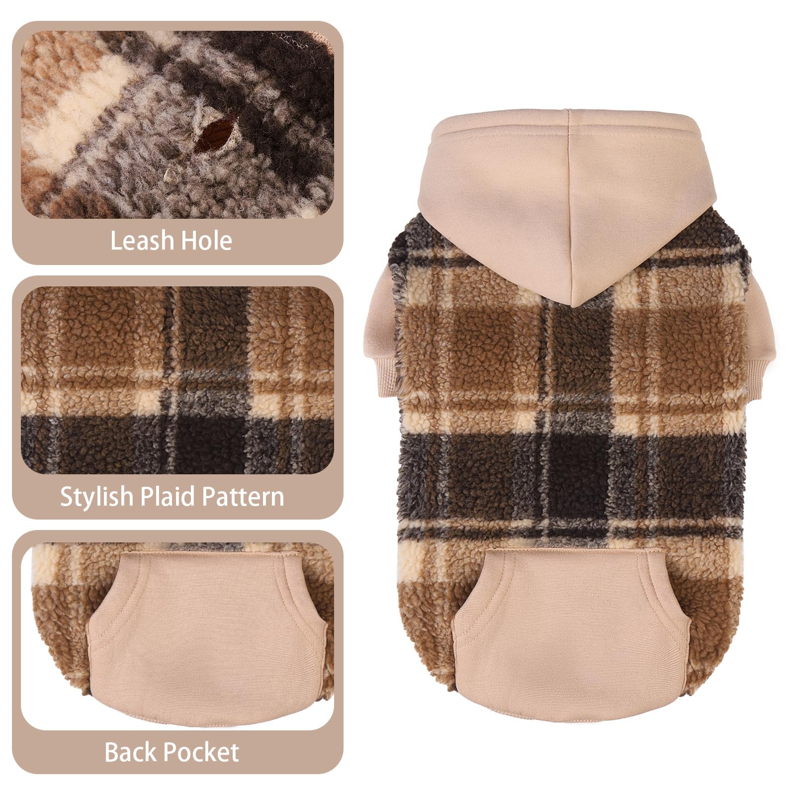 PUPTECK Dog Hoodie Puppy Sweatshirt Warm Dog Sweater Winter Clothes Cold Weather Coats for Small Medium Large Dogs, Brown, M