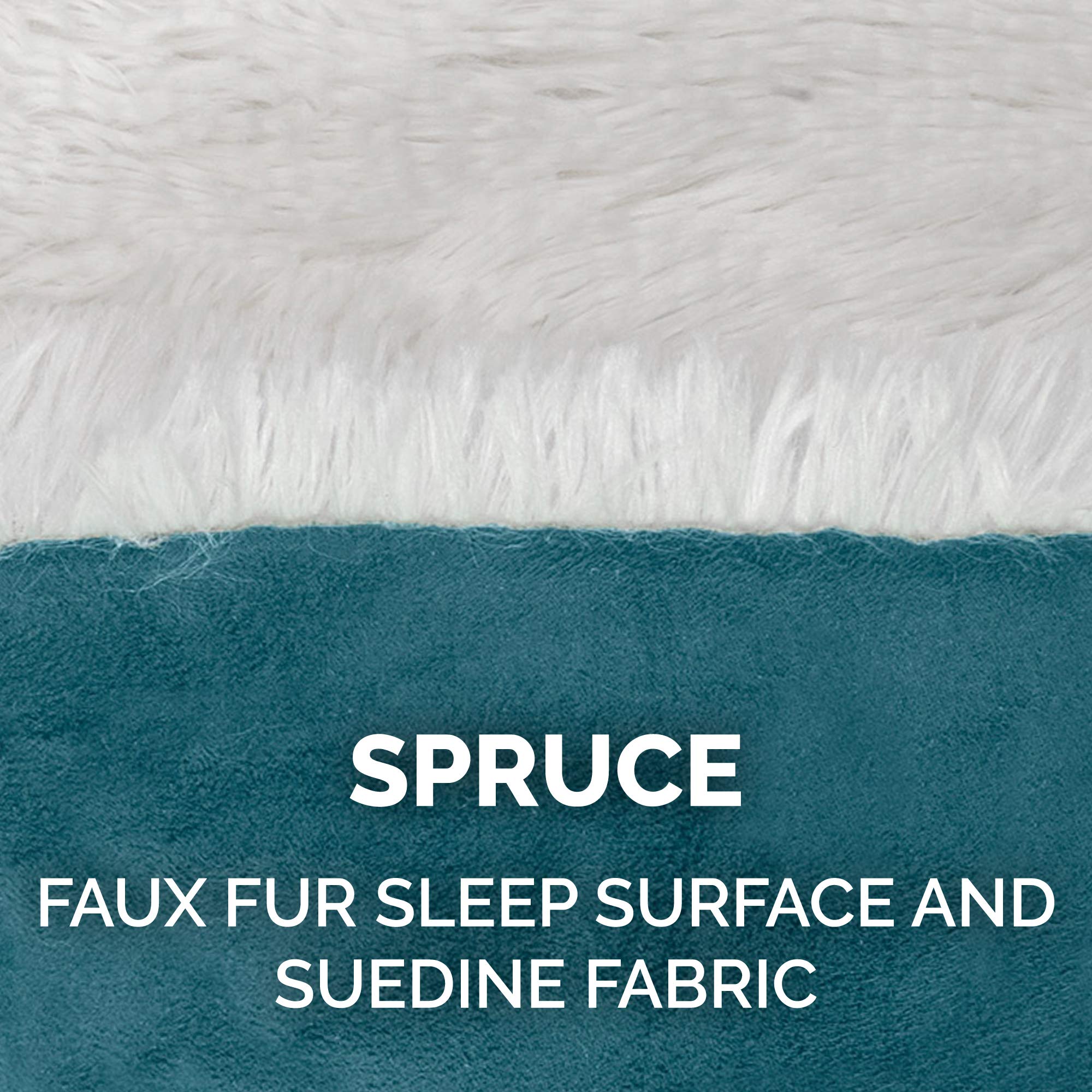 Furhaven Self-Warming Cat Bed for Indoor Cats, 4-Beds-in-1 & Washable - Plush Long Faux Fur Convertible Cuddler - Spruce, Small