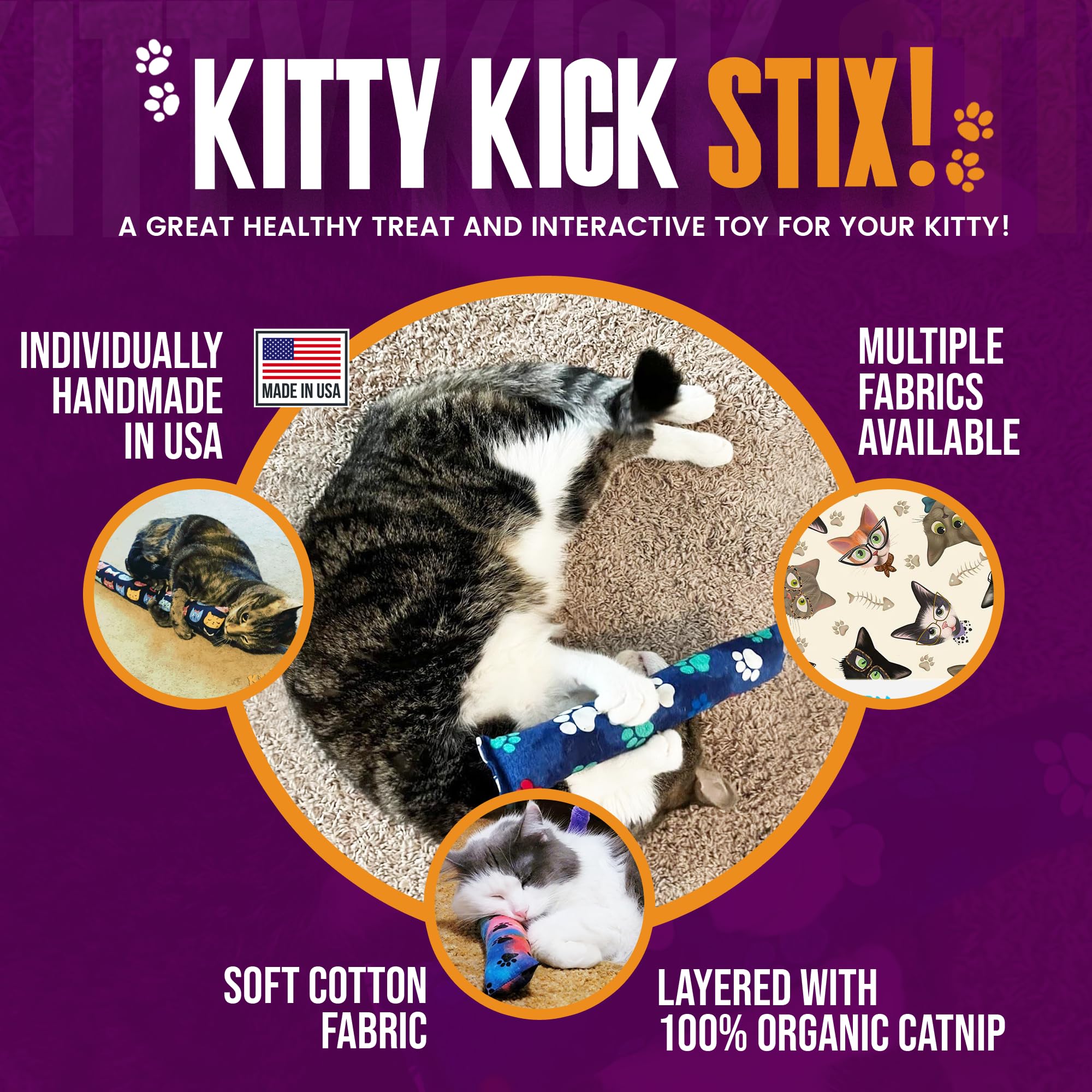 Kitty Kick Stix 15 '' Original Catnip Kicker Toy (Set Of 2), Handmade In Usa By Cat Lovers, Interactive Natural Cat & Kitten Toy