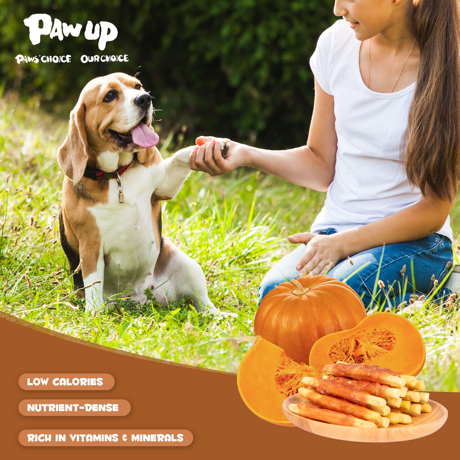 PAWUP Dog Treats Chicken Wrapped Biscuits Pumpkin Sticks, Rawhide Free Soft Chewy w/Taurine, Dog Training Treats,12.5 oz