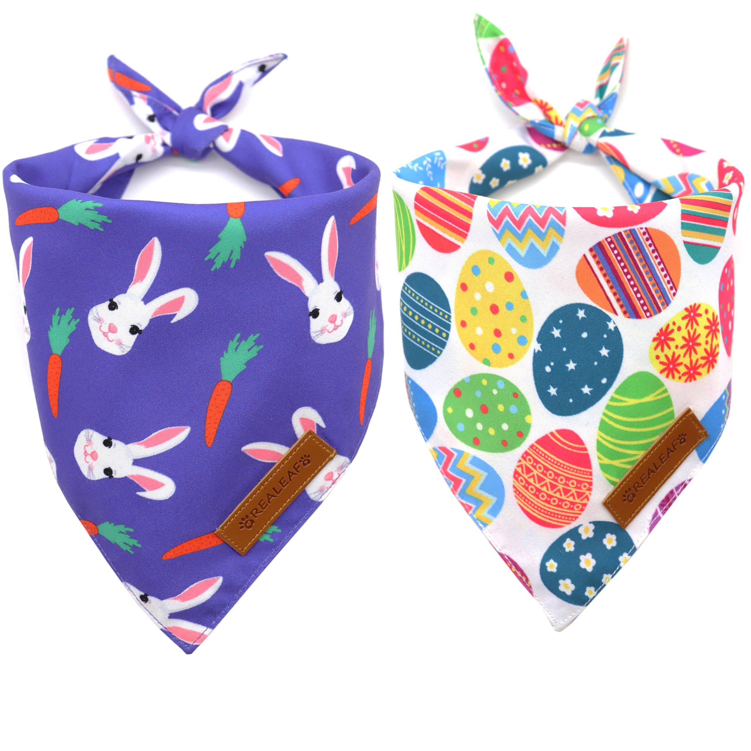Realeaf Easter Dog Bandanas 2 Pack, Triangle Reversible Pet Scarf For Boy And Girl, Premium Durable Fabric, Holiday Bandana For 