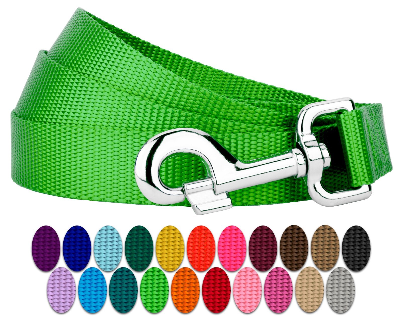 Country Brook Petz - 1 Inch Solid Color Nylon Dog Leash - Durable Clip - Soft Handle (1 Inch Wide, 4 Foot, Hot Lime Green)