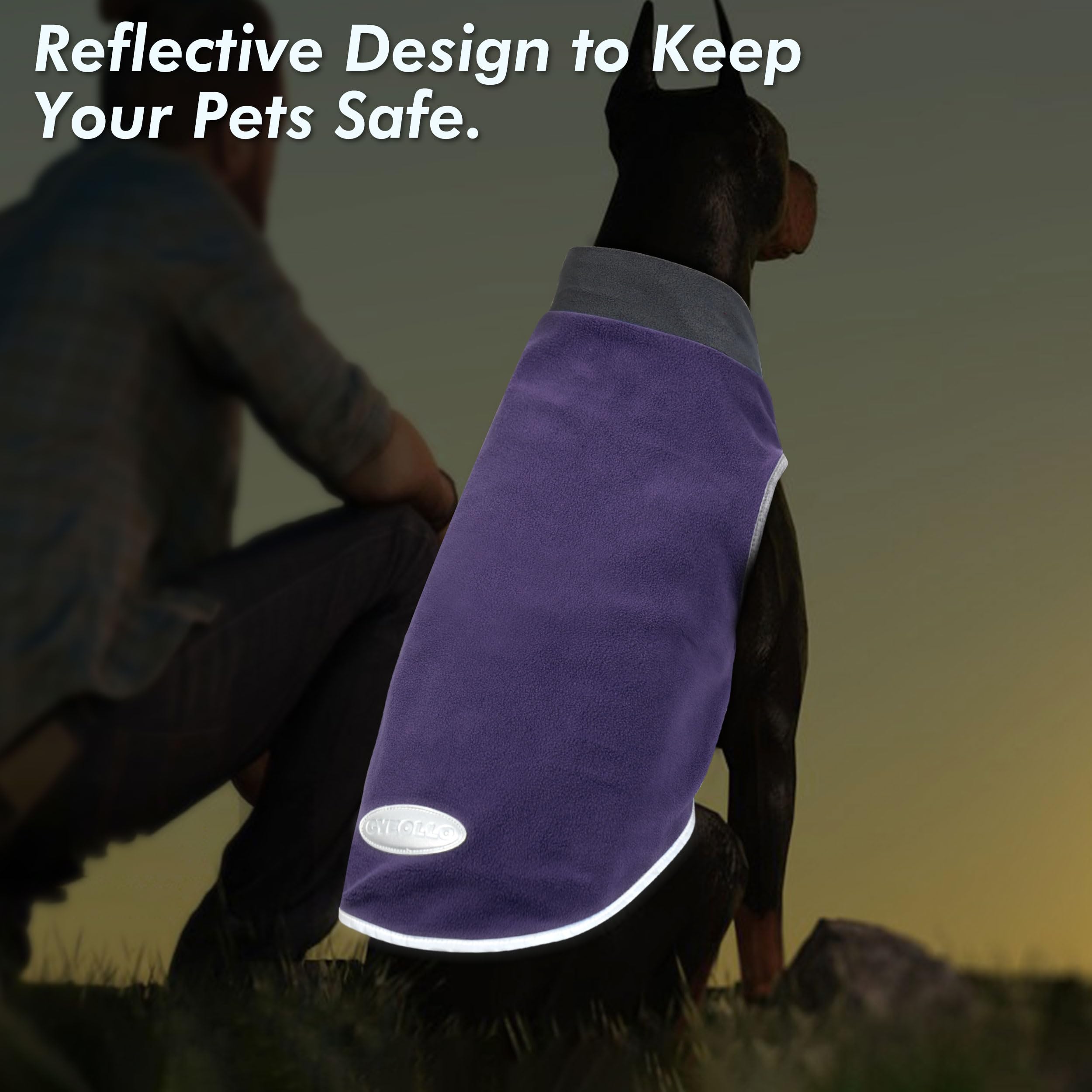 Cyeollo 2 Pack Fleece Dog Pullover - Reflective, Lightweight Dog Clothes - Medium Dogs, Boy & Girl - Purple, Grey, Xxl