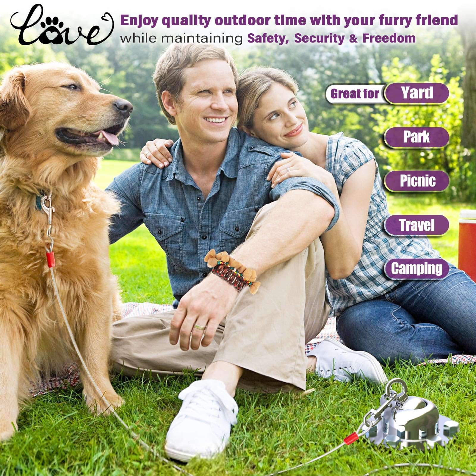 Pestairs 360 Swivel Dog Tie Out Cable and Stake - 30 Ft Dog Yard Leash and Stake Rust Proof for Small Medium Large Dogs - Petfec