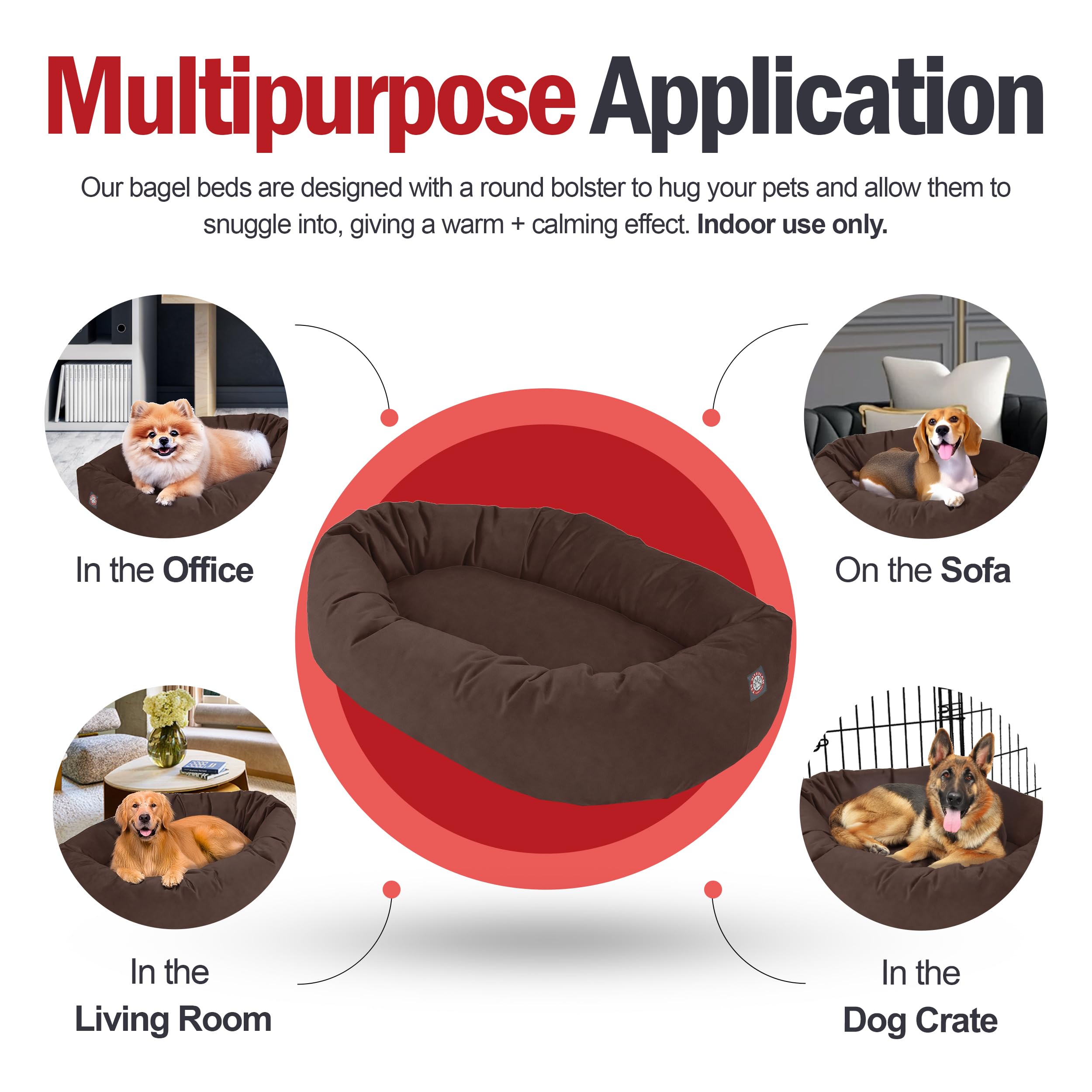 Majestic Pet 40 Inch Suede Calming Dog Bed Washable 40x29x9 (Inch) - Cozy Soft Round Donut Dog Bed w/Spine Support for Dogs to R