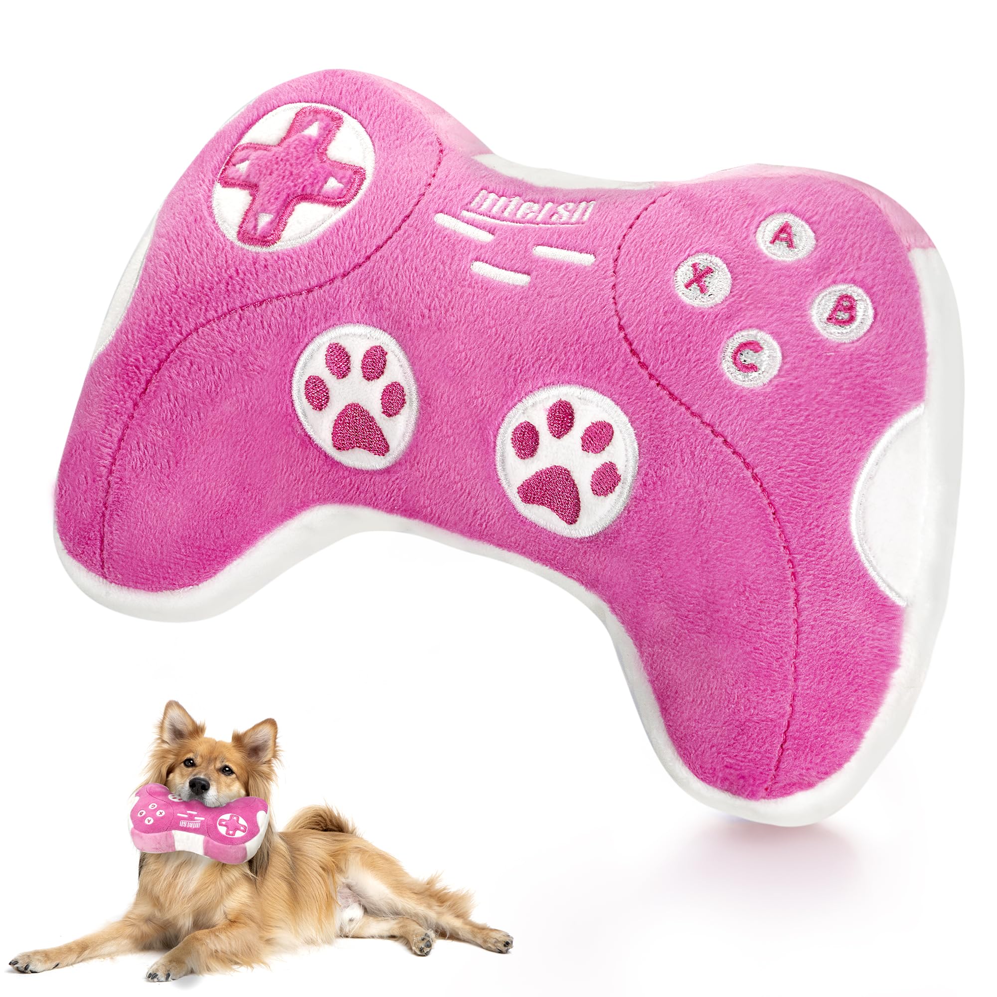 MTERSN Funny Squeaky Dog Toys for Small Dogs - Game Controller Plush Chew Toy with Full Crinkle Paper, Cute Interactive Puppy To