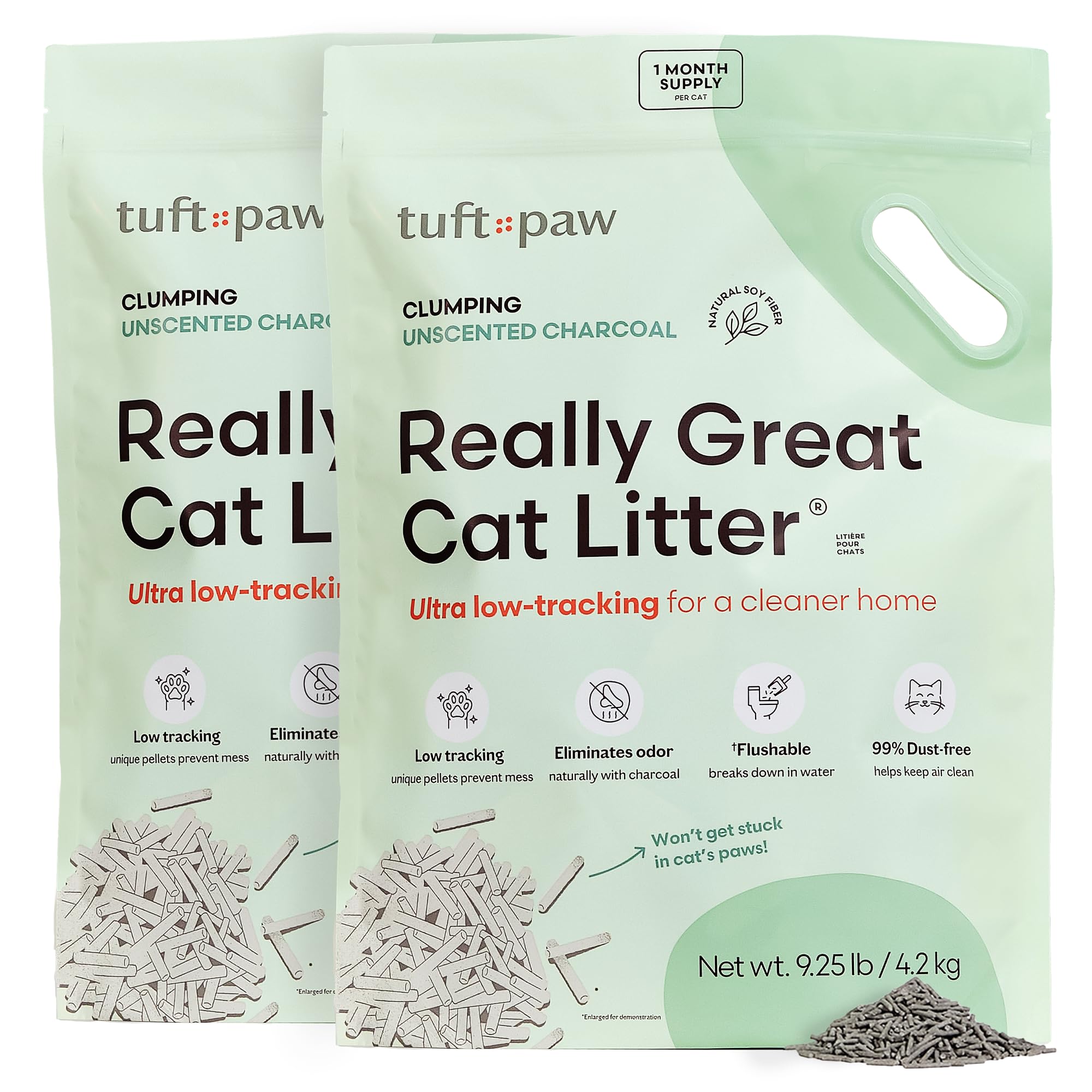 Tuft + Paw Really Great Cat Litter, Low Tracking Tofu Cat Litter, Clumping, Flushable, Odor Control, Dust-Free, Unscented - 9.25
