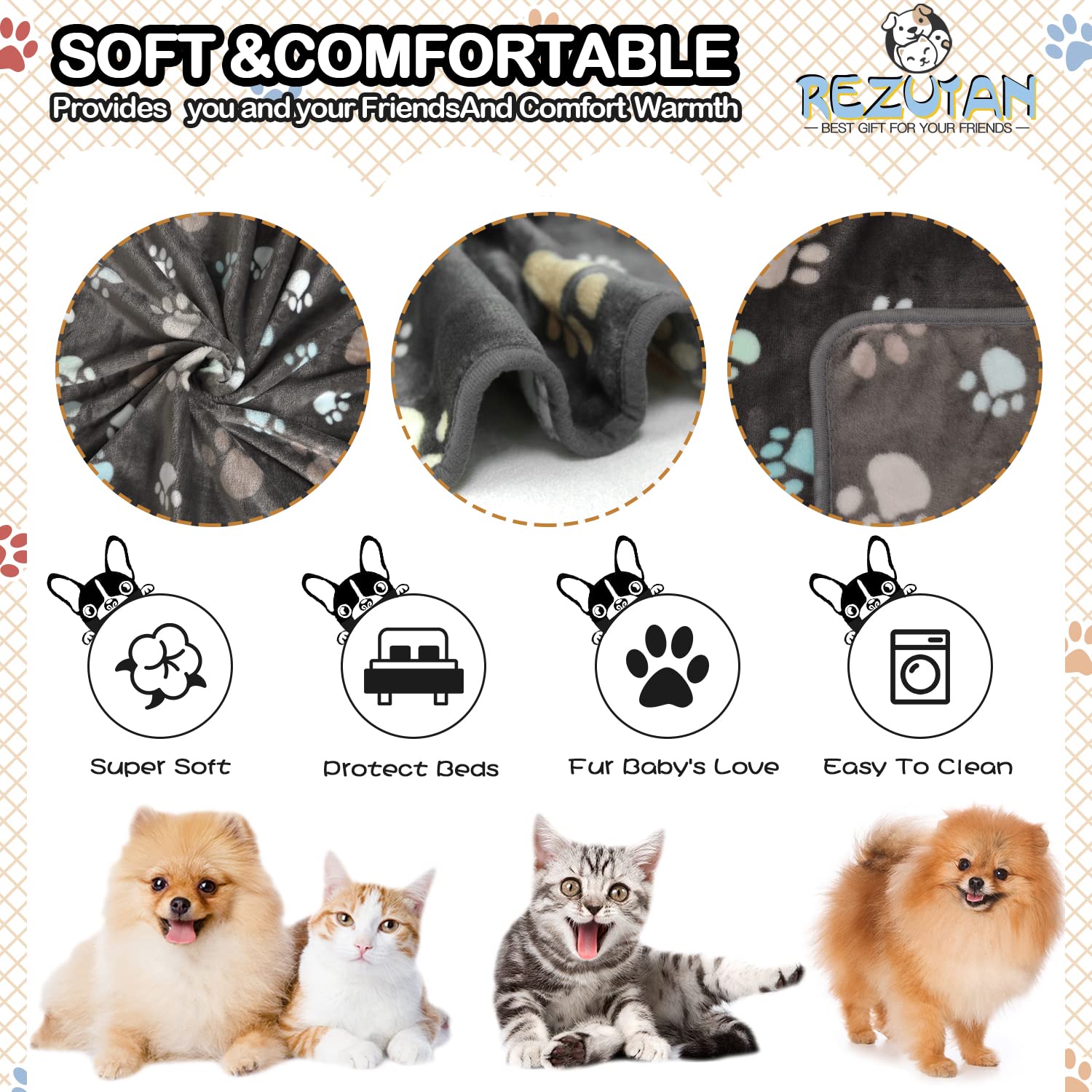 1 Pack 3 Super Soft Fluffy Premium Fleece Pet Blankets - Flannel Throw For Dogs, Puppies & Cats - Grey, 30X20Inch