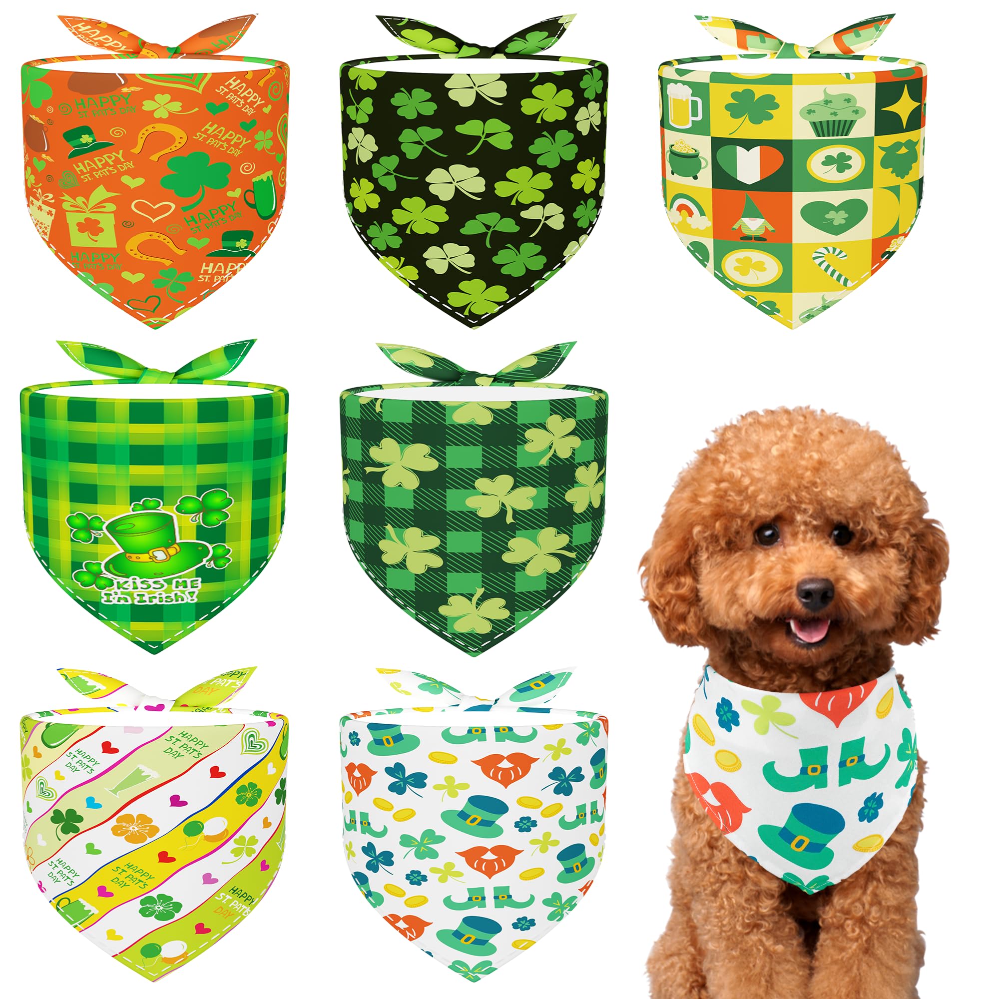 Pai Sence St Patricks Day Dog Bandanas For Small Dog Breed 7 Pcs Doggy Bandanas 18 Inch Adjustable Scarves Puppy Grooming S