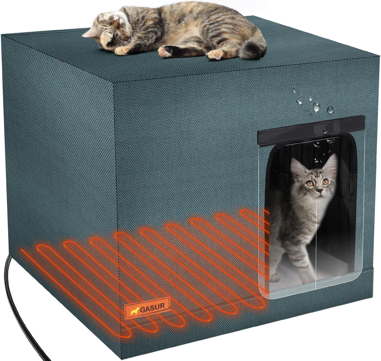 Gasur Large Heated Cat House For Outdoor Cats In Winter, Highly Elevated Base Waterproof & Insulated Feral Cat House, Warm Cat S