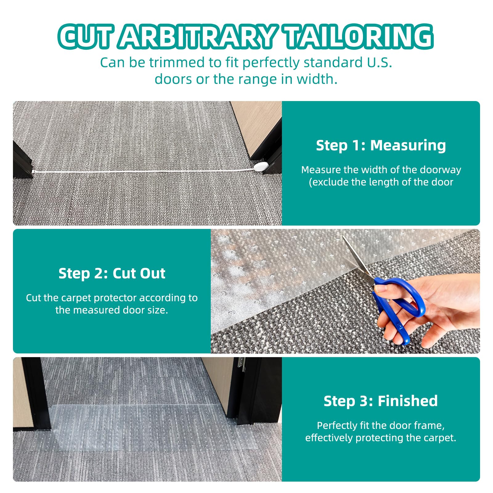 KHS 3PCS Plastic Carpet Protector for Pets, 3.6FT Carpet Scratch Stopper, Stop Cats from Scratching Carpets at Doorways, Easy to