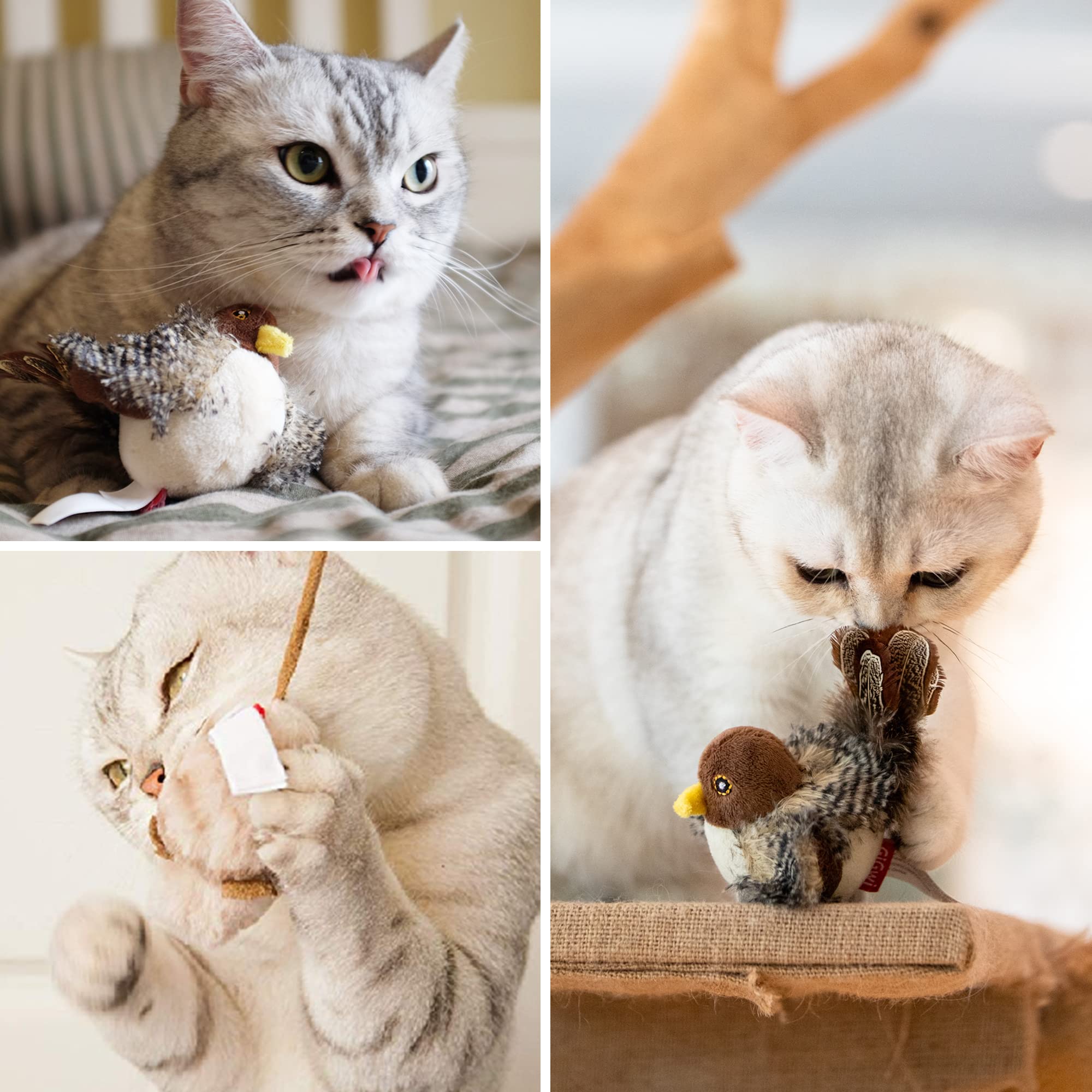 Gigwi Automatic Cat Toys Pack, Interactive Cat Toys Electronic Squeaky Animals Bird / Cricket / Mouse Sounds, Plush Toys For Cat