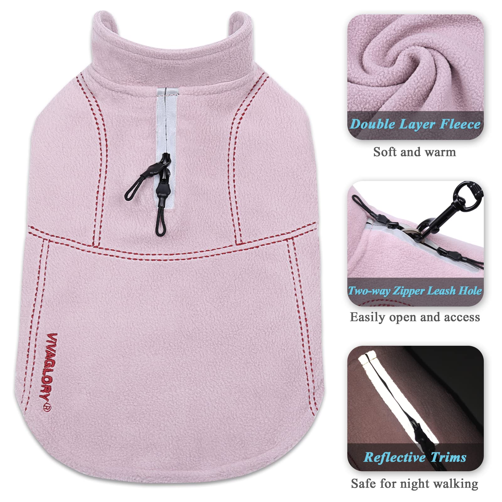 VIVAGLORY Dog Fleece Vest, Dog Cold Weather Sweater for Large Dogs, Adjustable Winter Warm Clothes with Two-Way Zipper Opening,