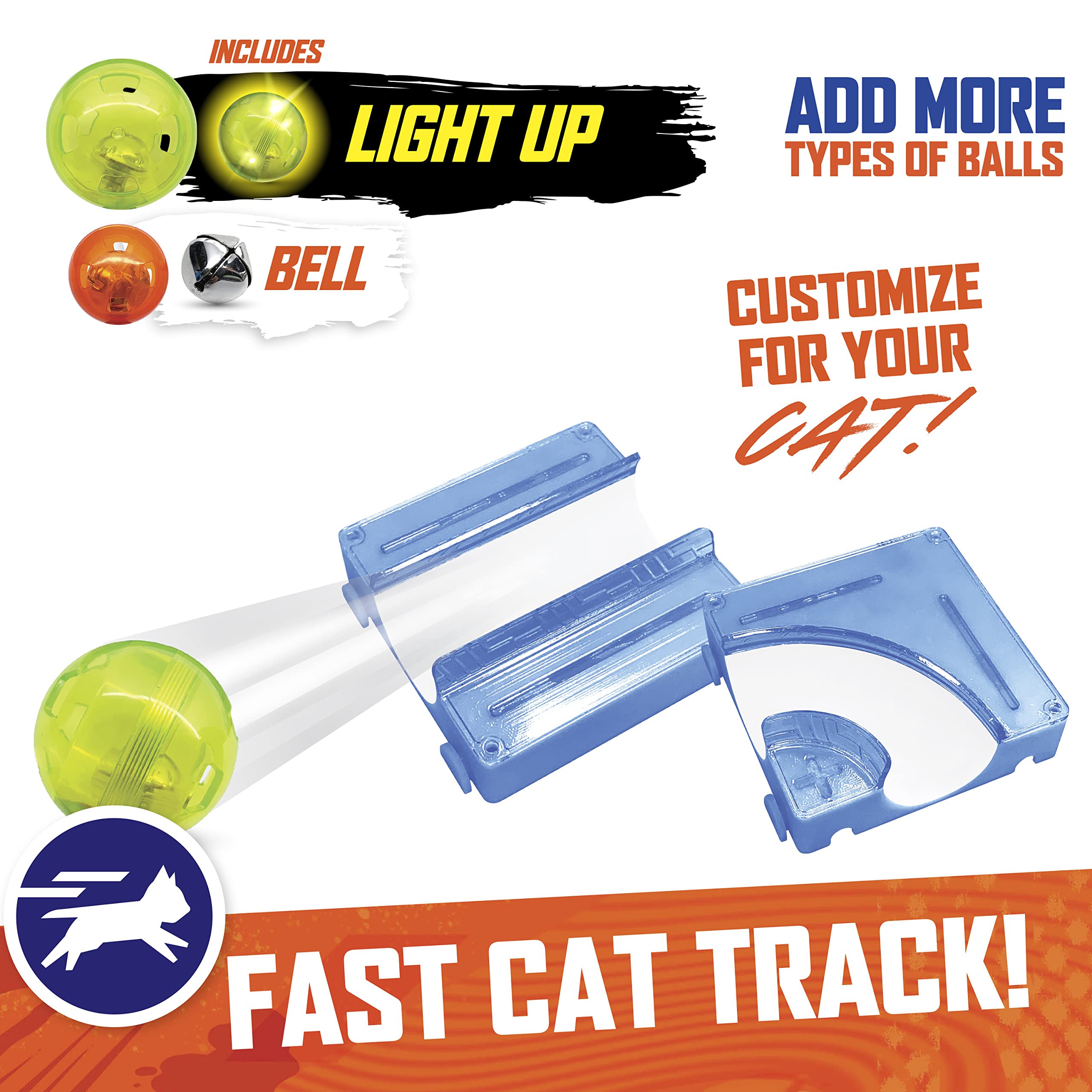 Nerf Cat Gift Set Box - 15In X 10In Abs Turbo Cat Track With 2 Inch Hollow Ball And 2 Inch Bell Ball And 2 Inch Led Ball And 2 Inch Catnip Ball