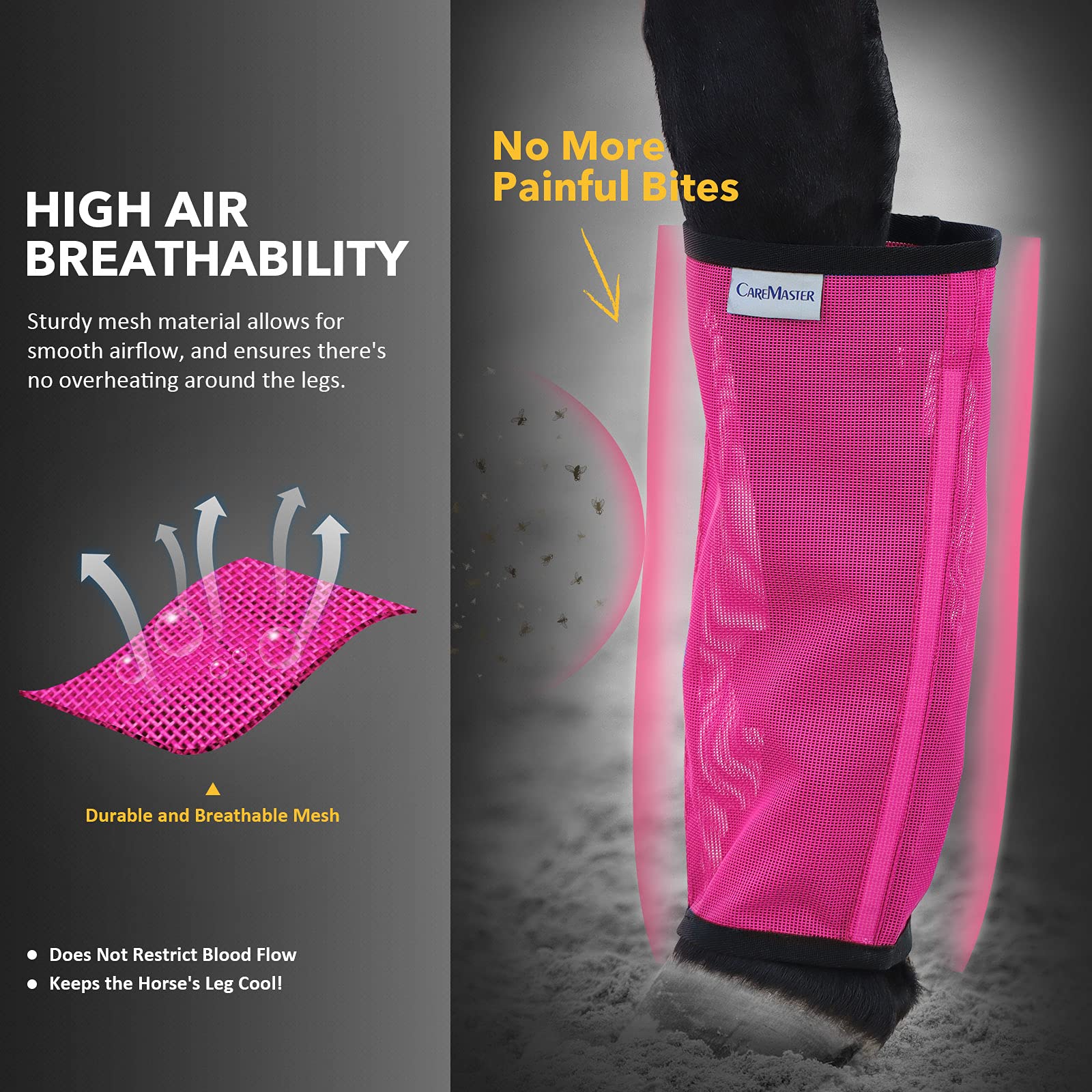 Caremaster Fine Mesh Fly Boots Loose Fitting & Non-Slip Horse Fly Leggings No More Horsefly Nuisance Greatly Reduce Stomping Breathable With Natural Air Flow (Set Of 4) Magenta Large