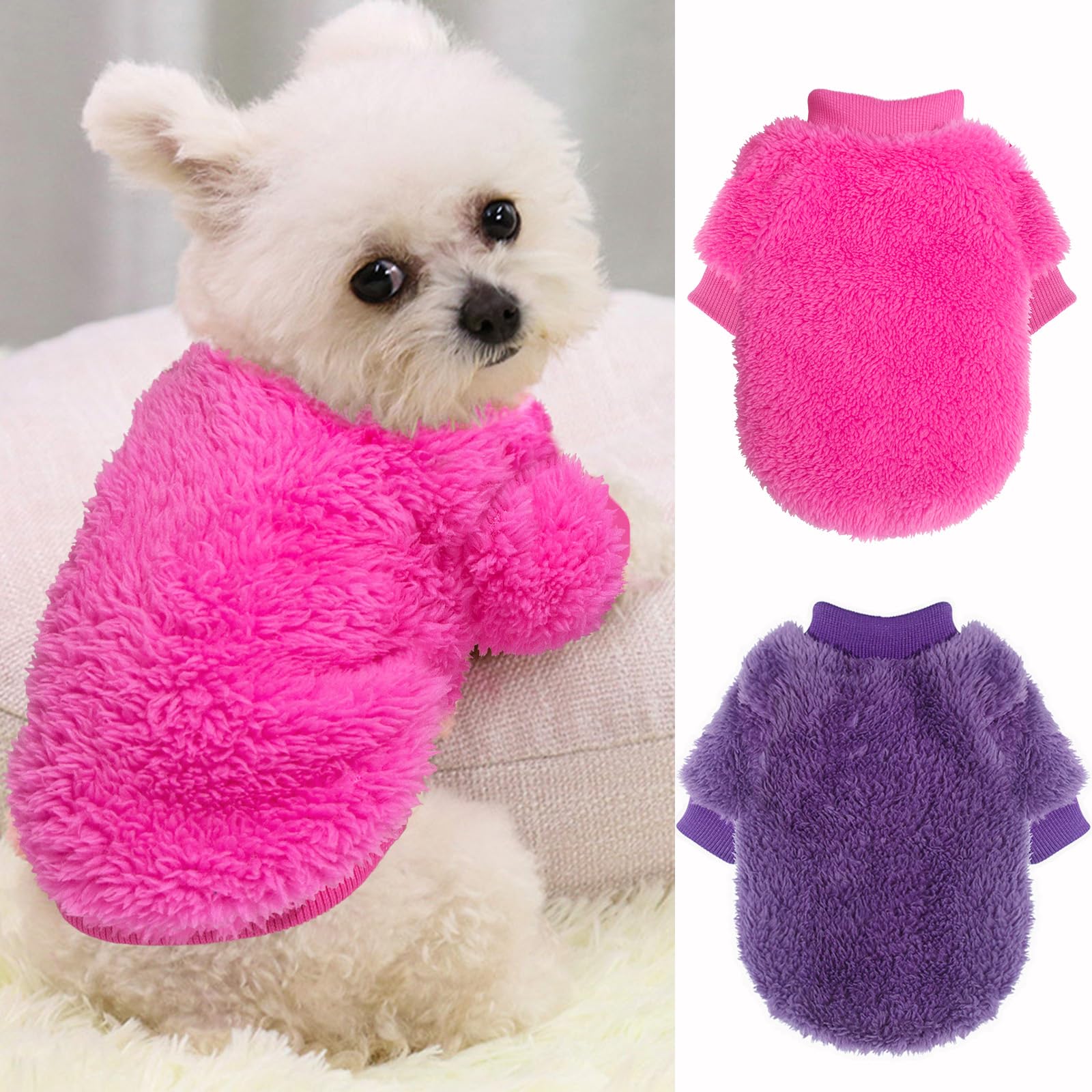 2 Cute Dog Sweaters For Girls - Fall/Winter Warm Fleece Chihuahua & Small Dog Clothes