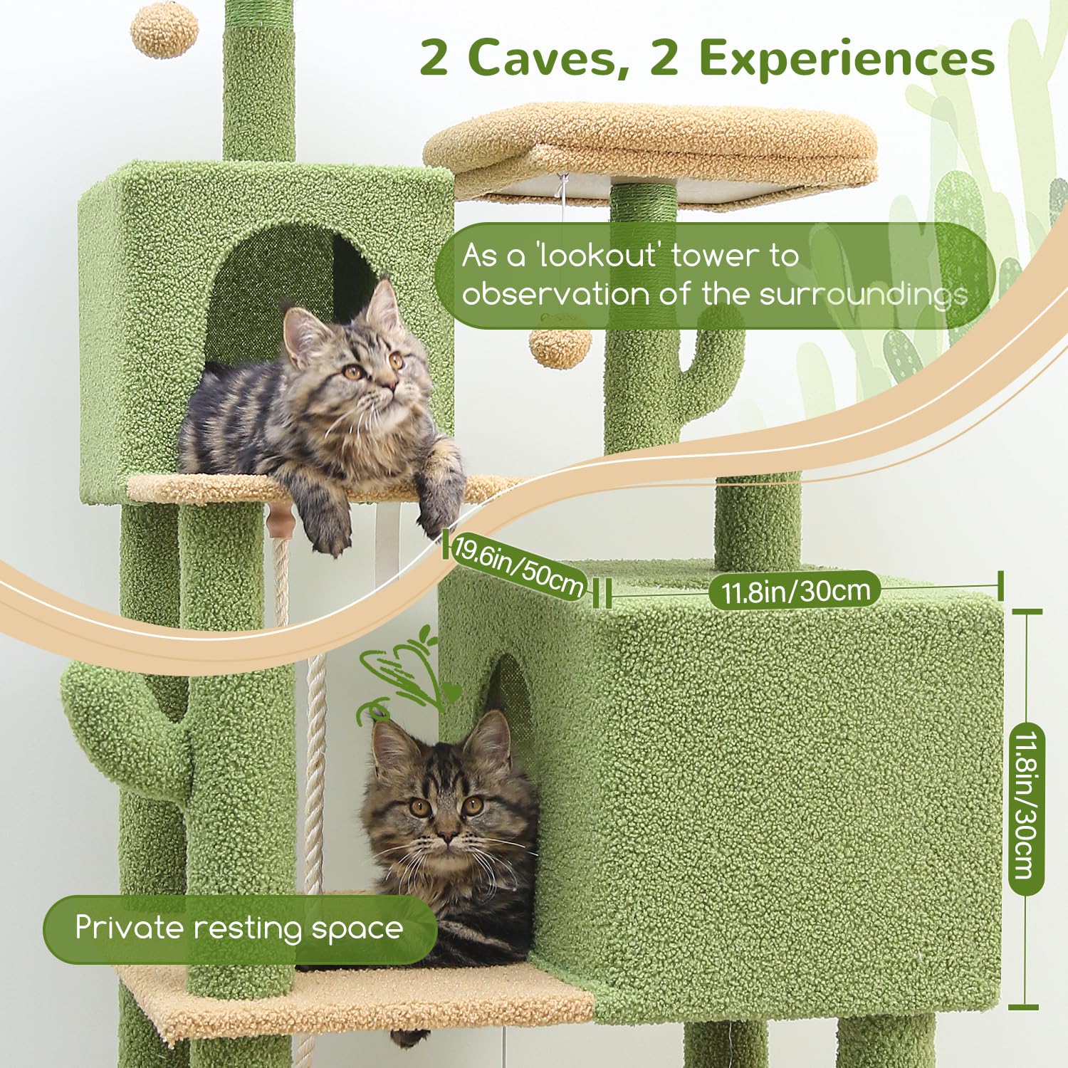 Globlazer F76 Cactus Cat Tree Tower 76-Inch Extra Tall Multi-Level Cat Furniture With Cozy Condos,Interactive Toys And Perches F